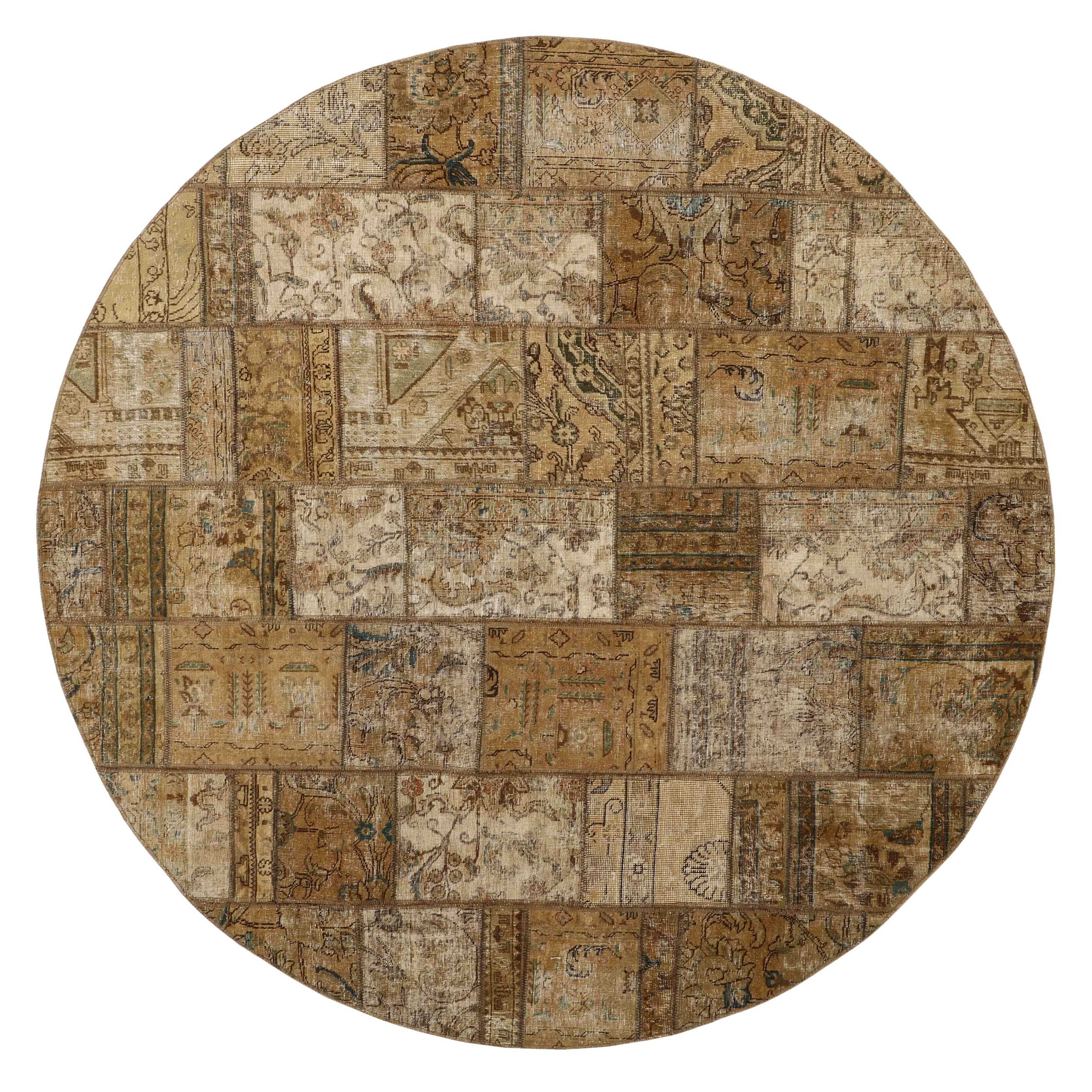 Authentic beige patchwork persian circle rug