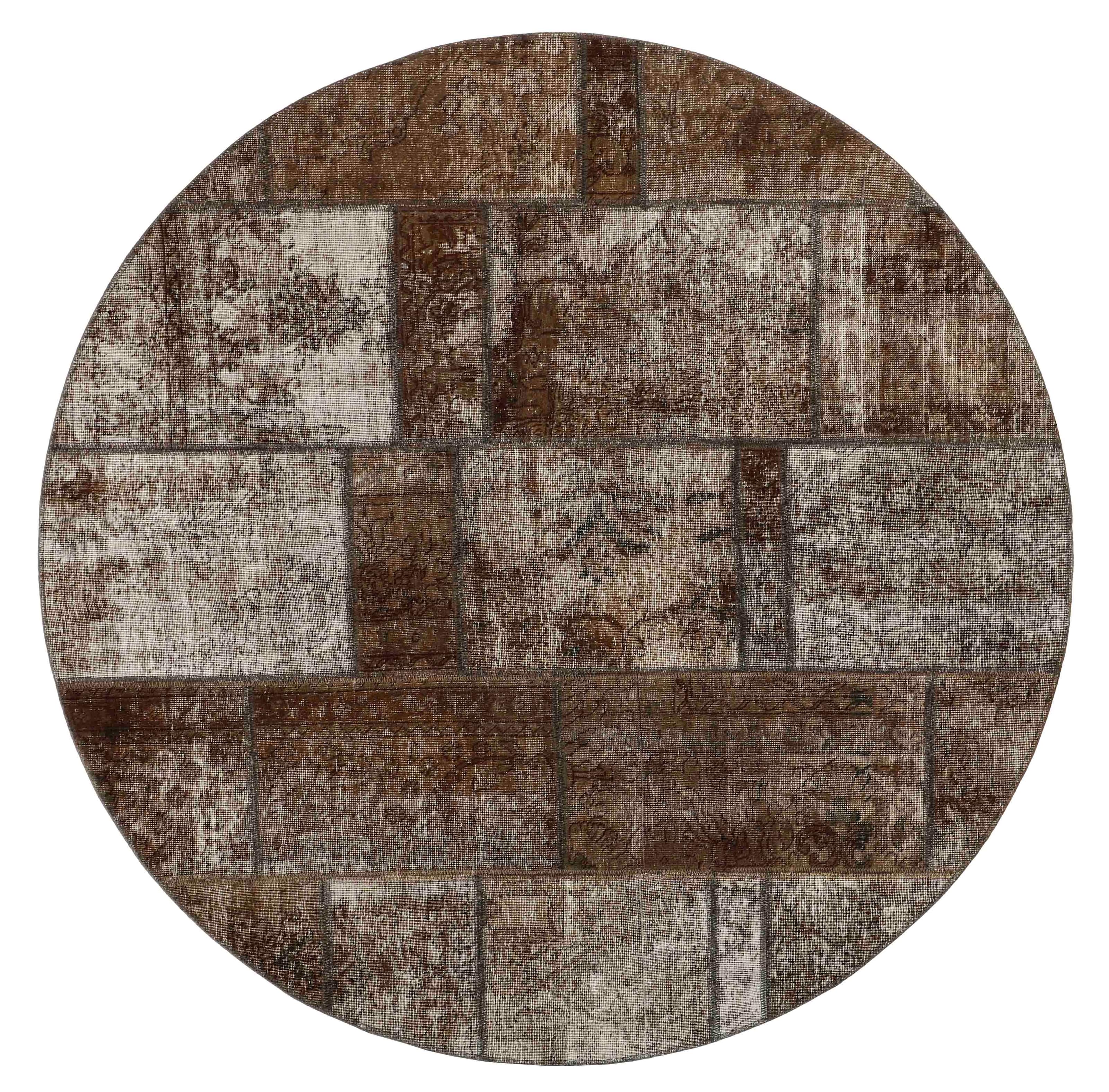 Authentic brown patchwork persian circle rug