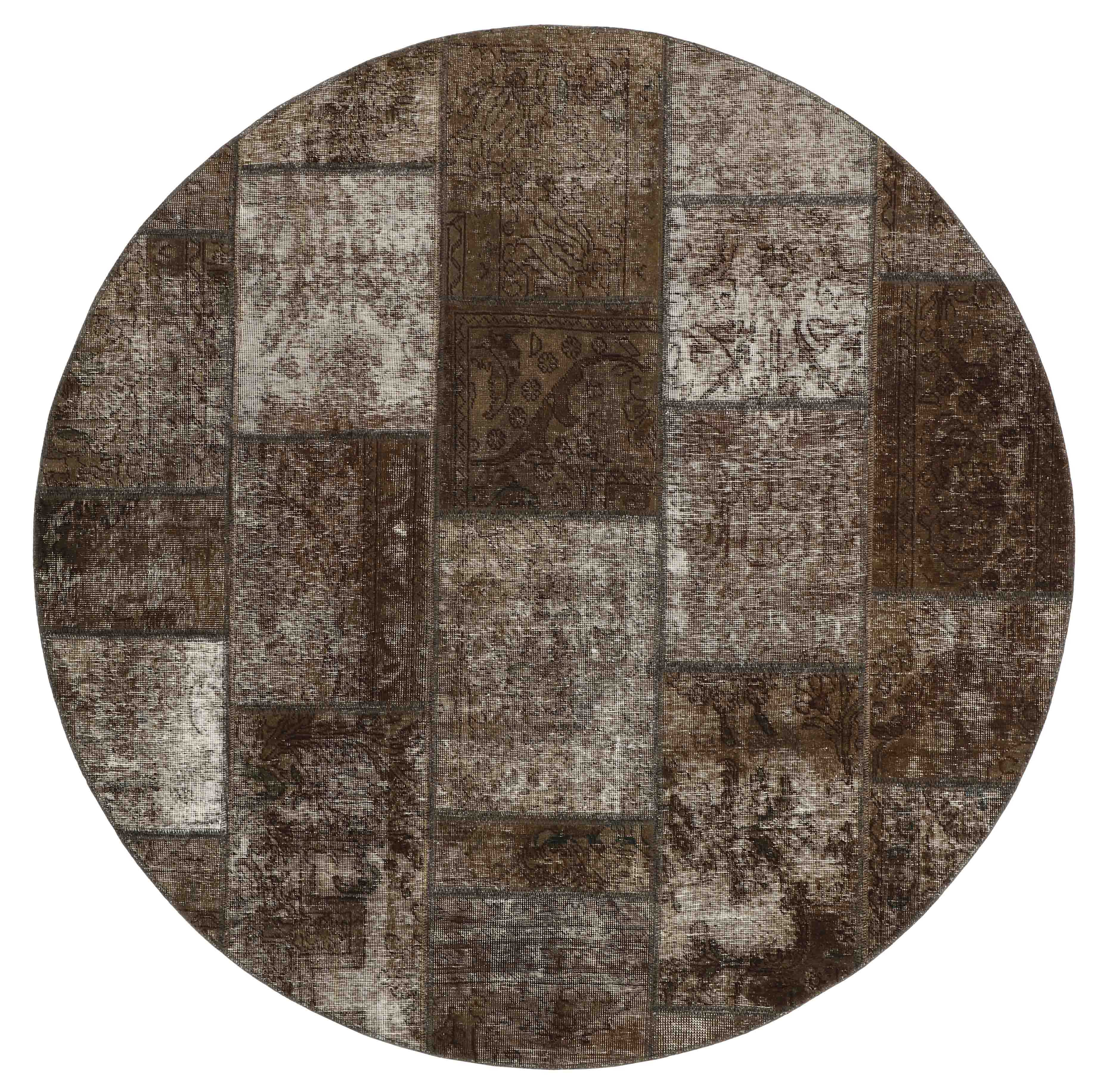 Authentic black patchwork persian circle rug