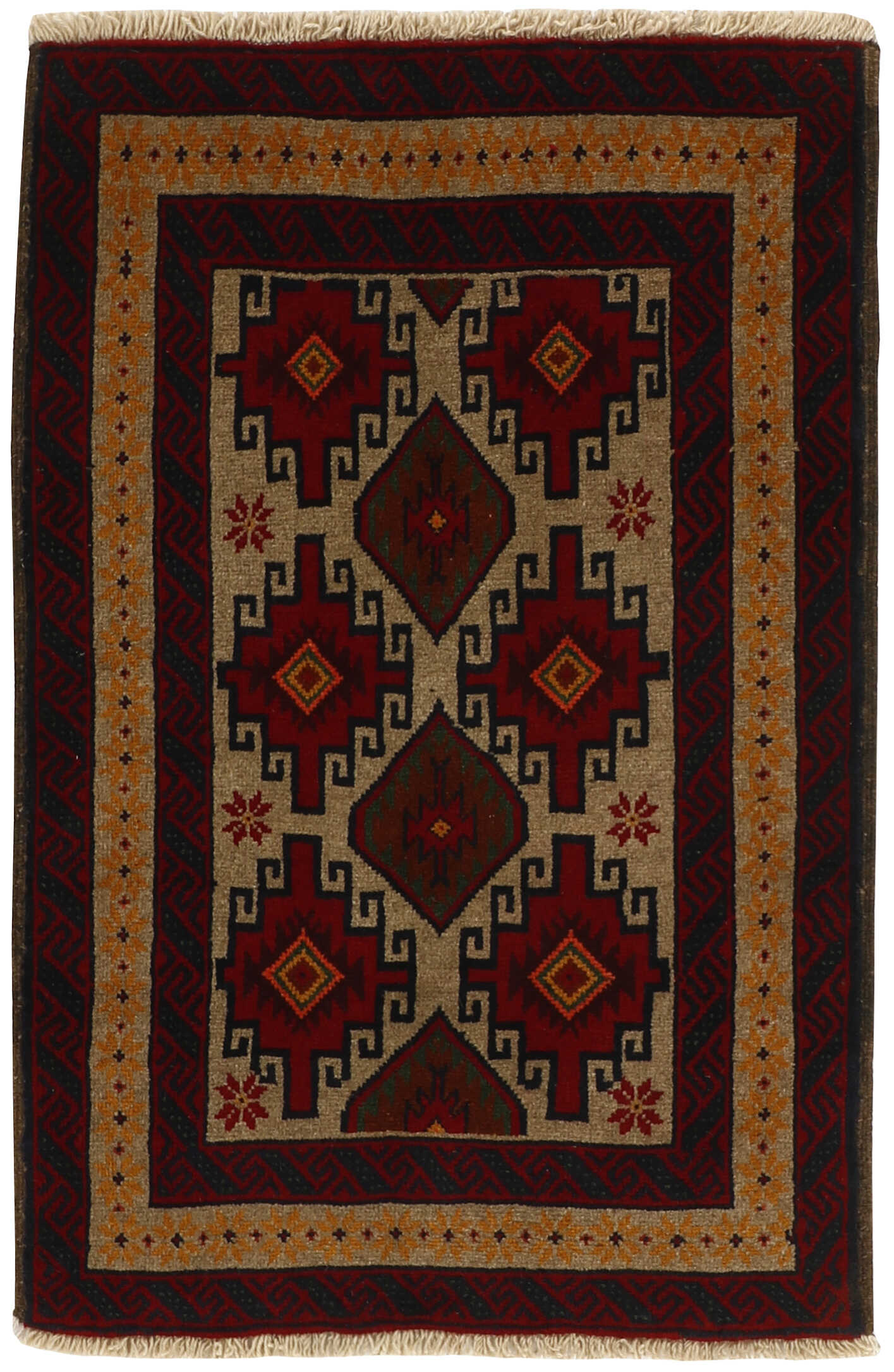 Red Persian wool rug with traditional design