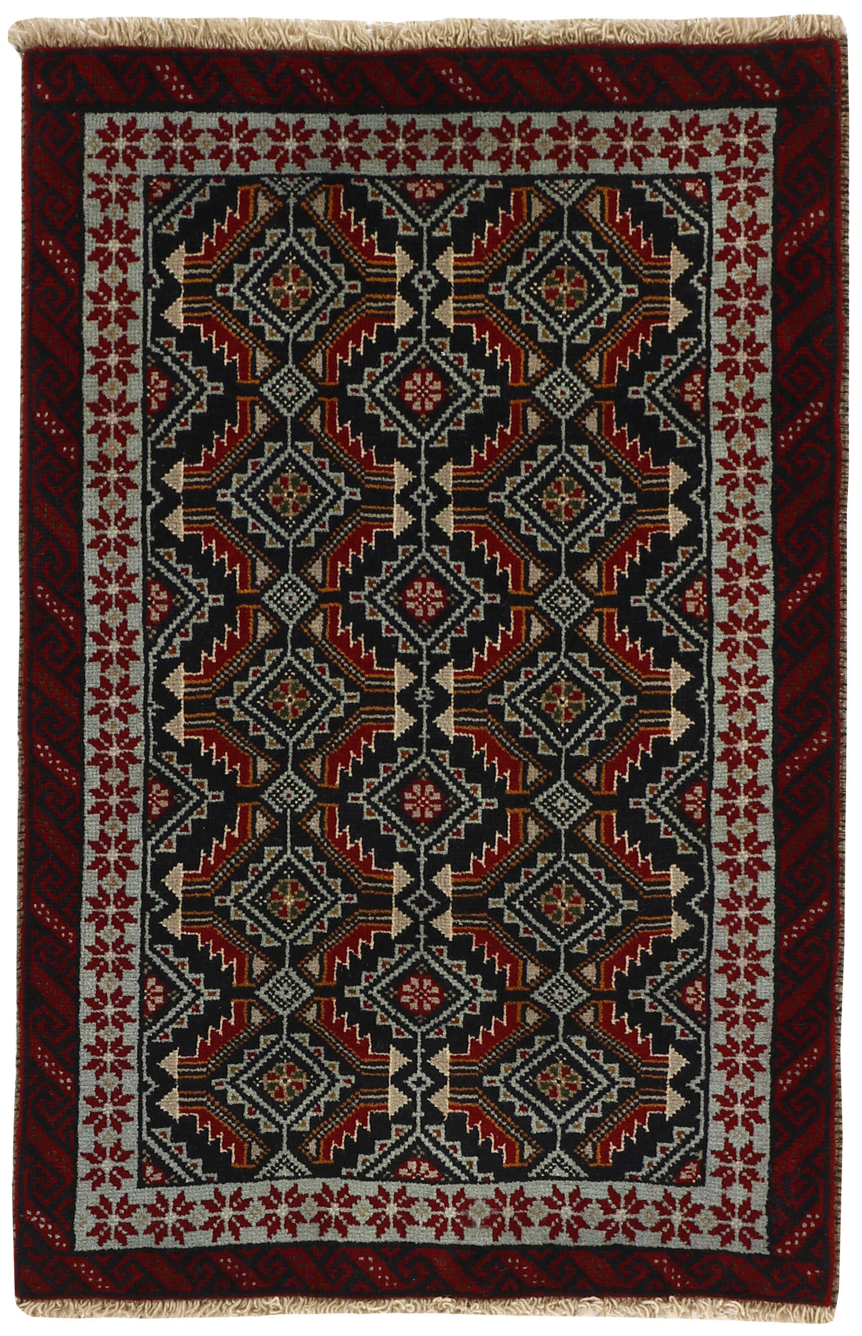 Red Persian wool rug with traditional design