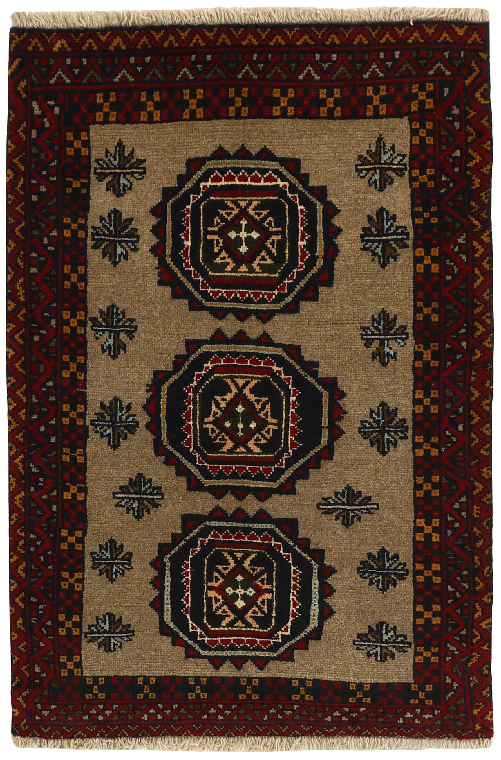 Red Persian wool rug with traditional design