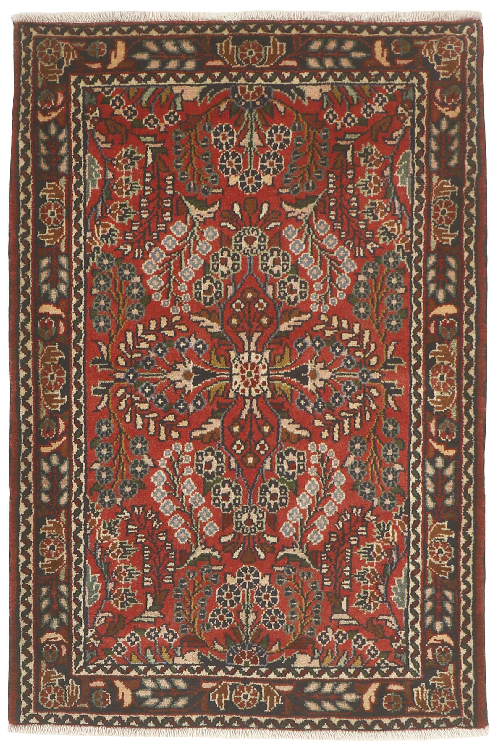 Authentic persian rug with traditional floral design in red