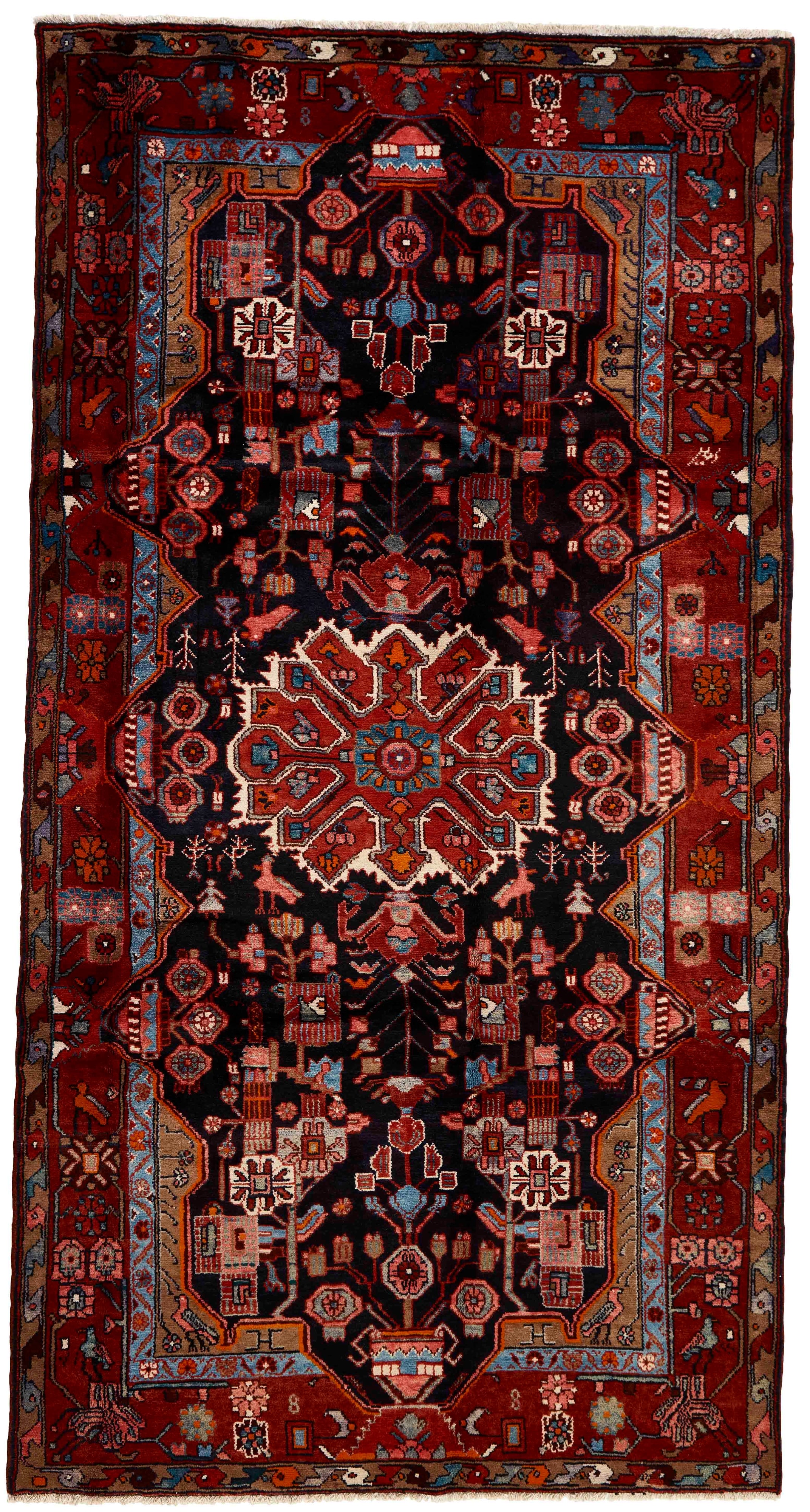 Authentic persian rug with stylised geometric design in red