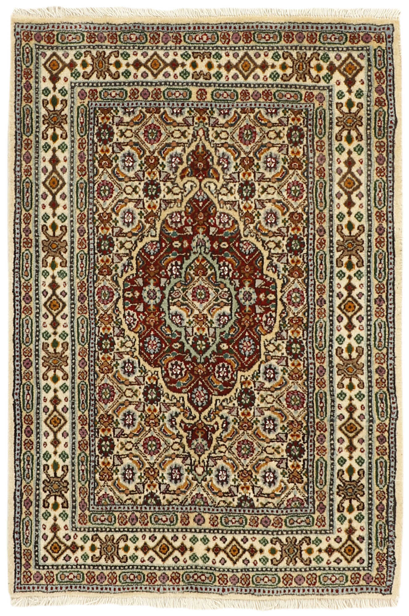 authentic persian rug with traditional floral pattern in beige