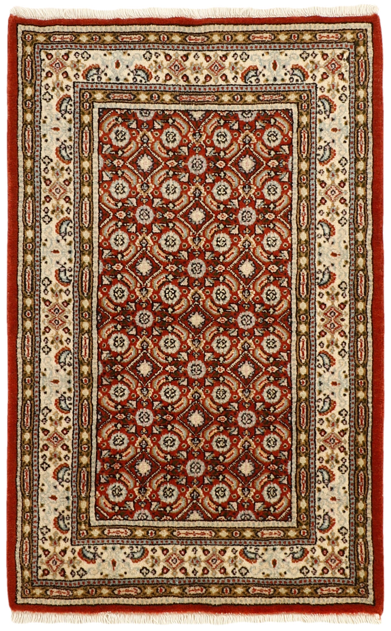 authentic persian rug with traditional floral pattern in beige