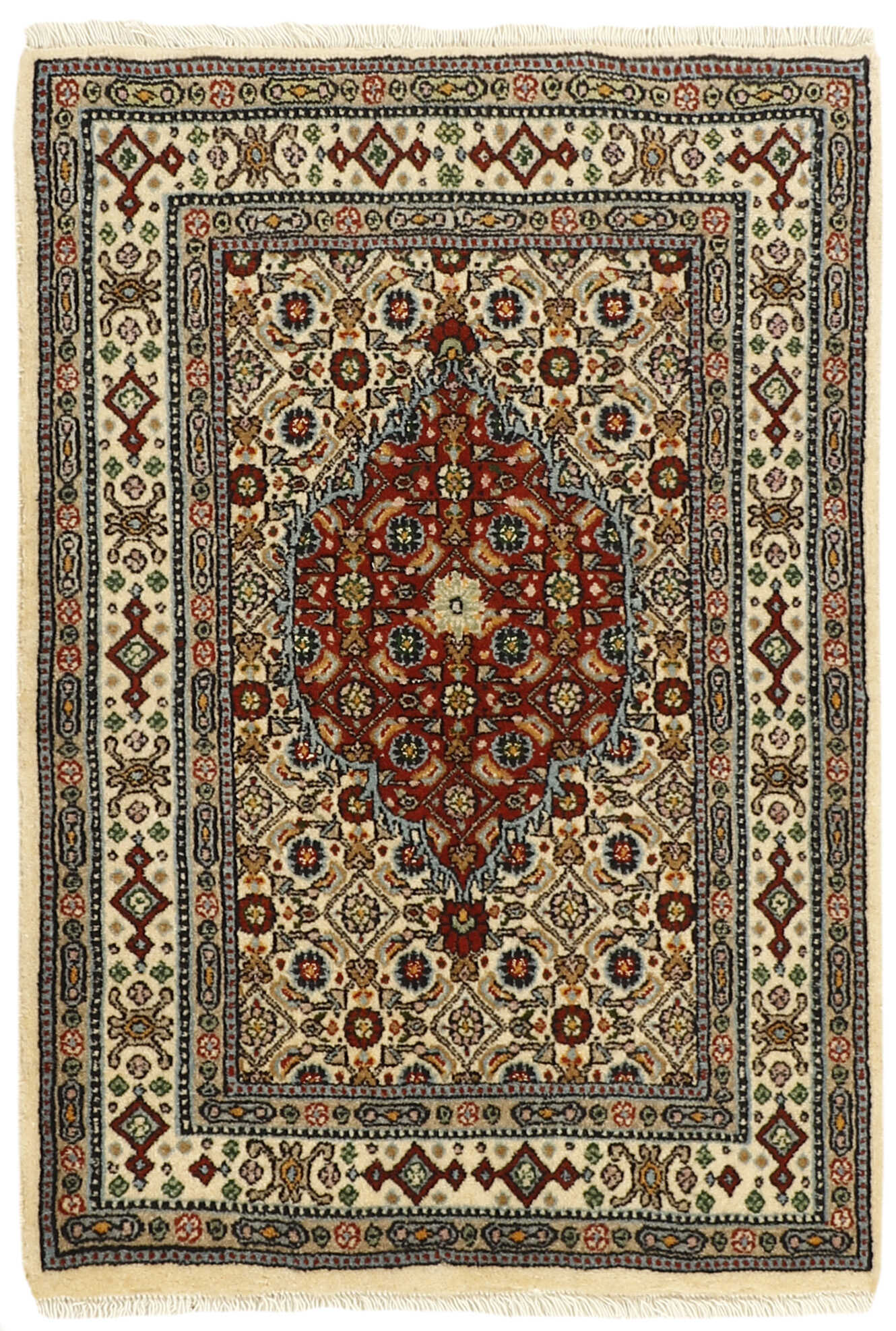 authentic persian rug with traditional floral pattern in beige