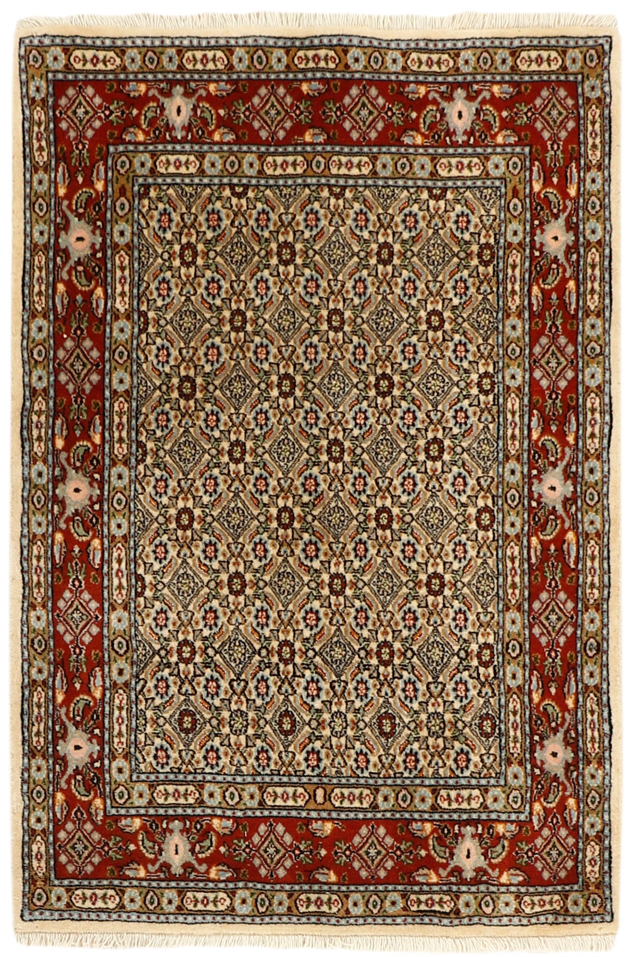 authentic persian rug with traditional floral pattern in beige