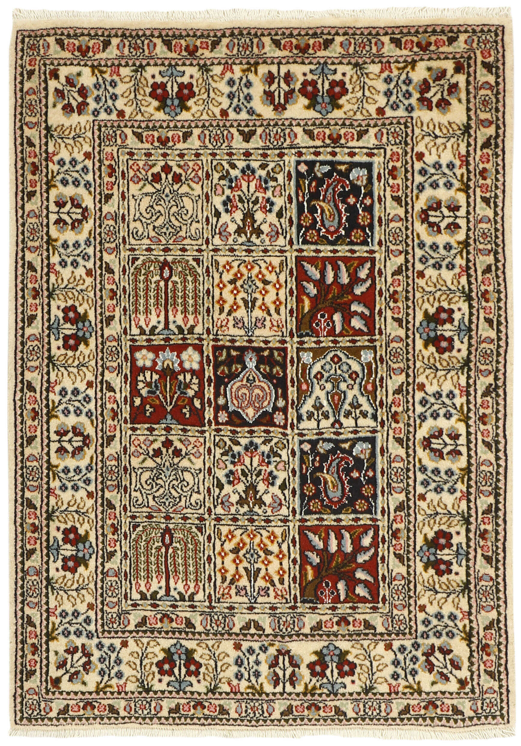 authentic persian rug with floral pattern in multicolour