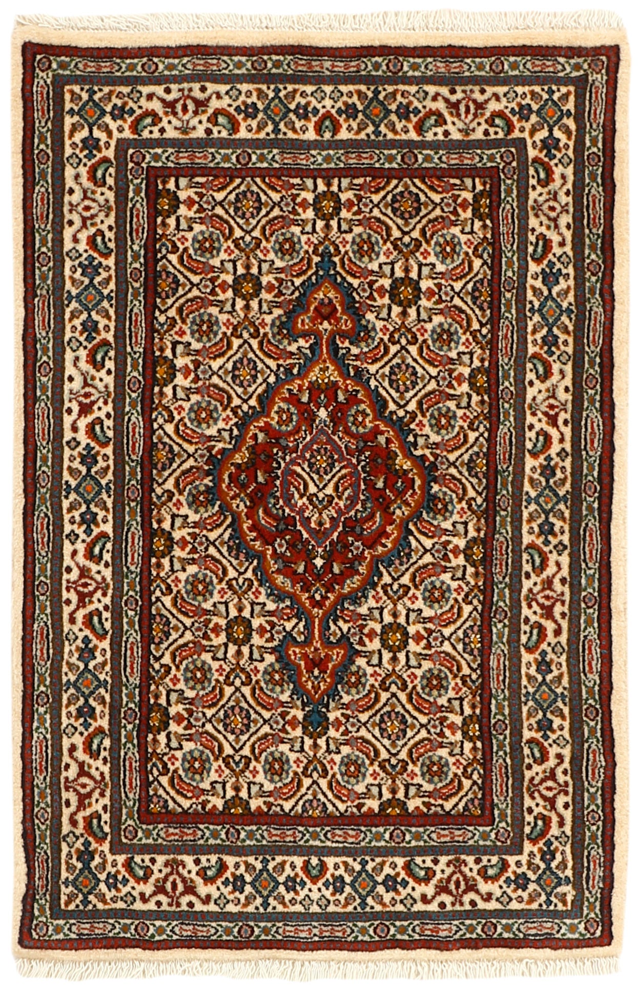 authentic persian rug with traditional floral pattern in beige