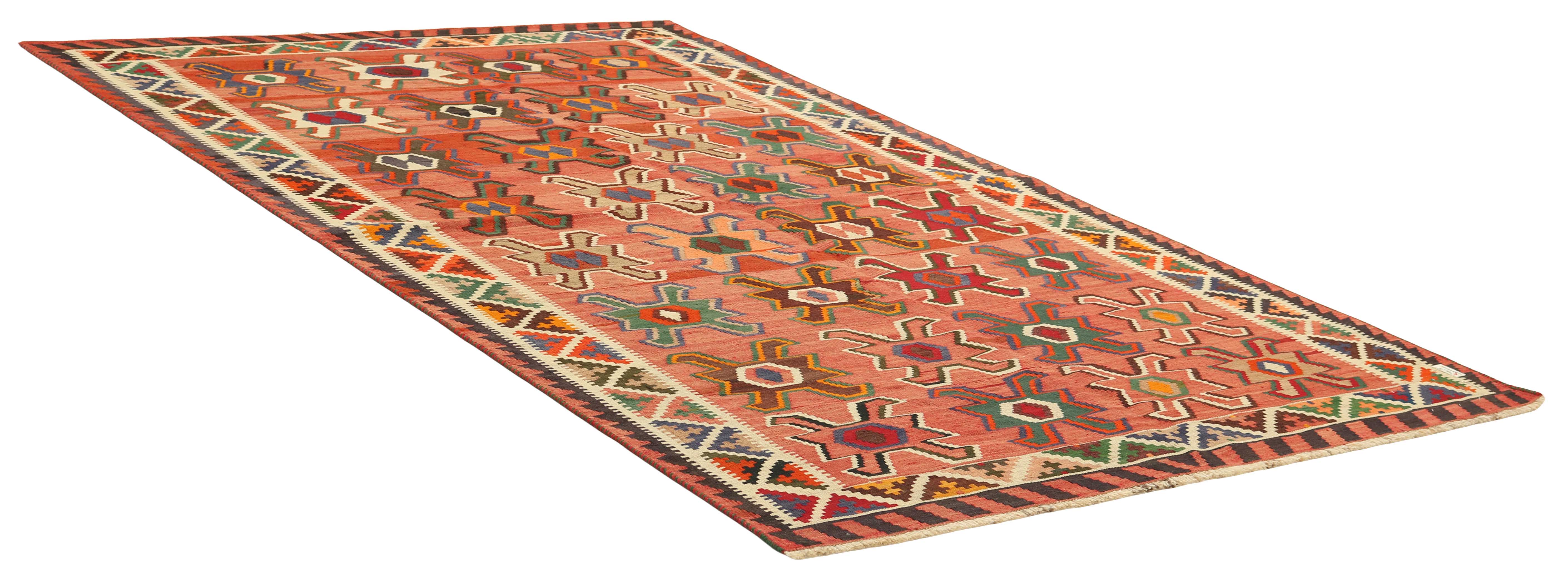 Authentic persian kelim flatweave rug with traditional stripe design in multicolour