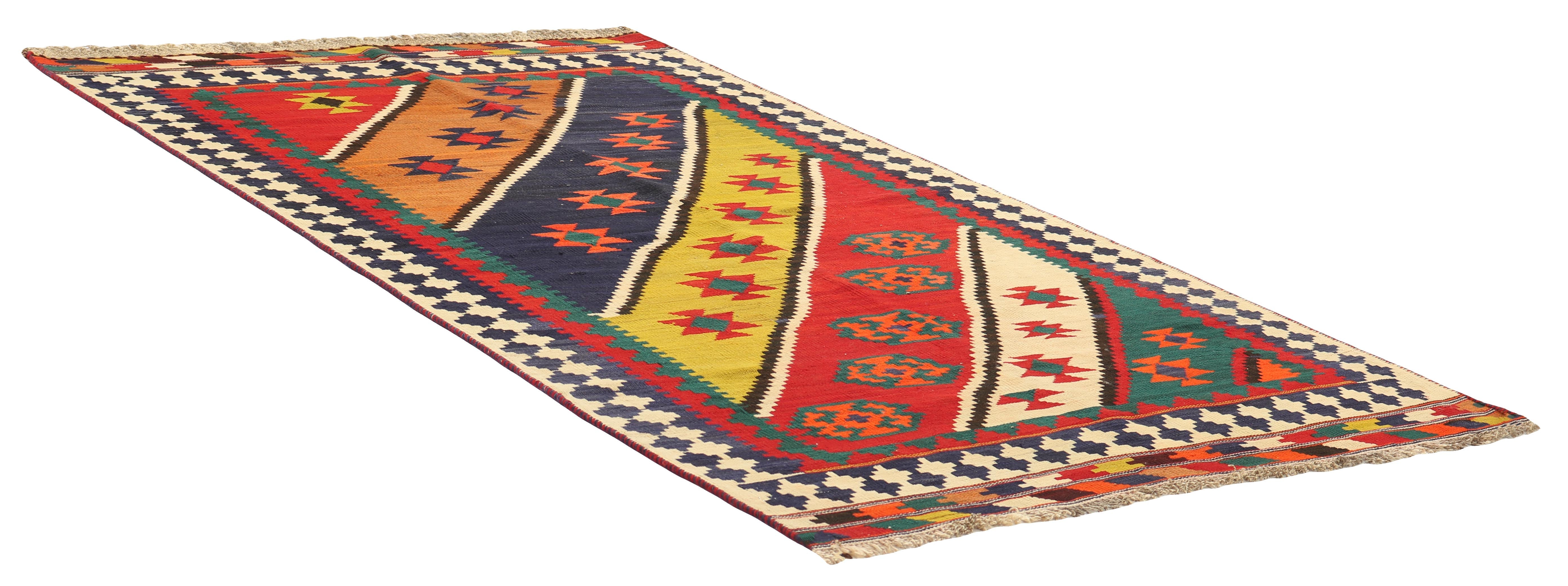 Authentic persian kelim flatweave rug with traditional stripe design in multicolour