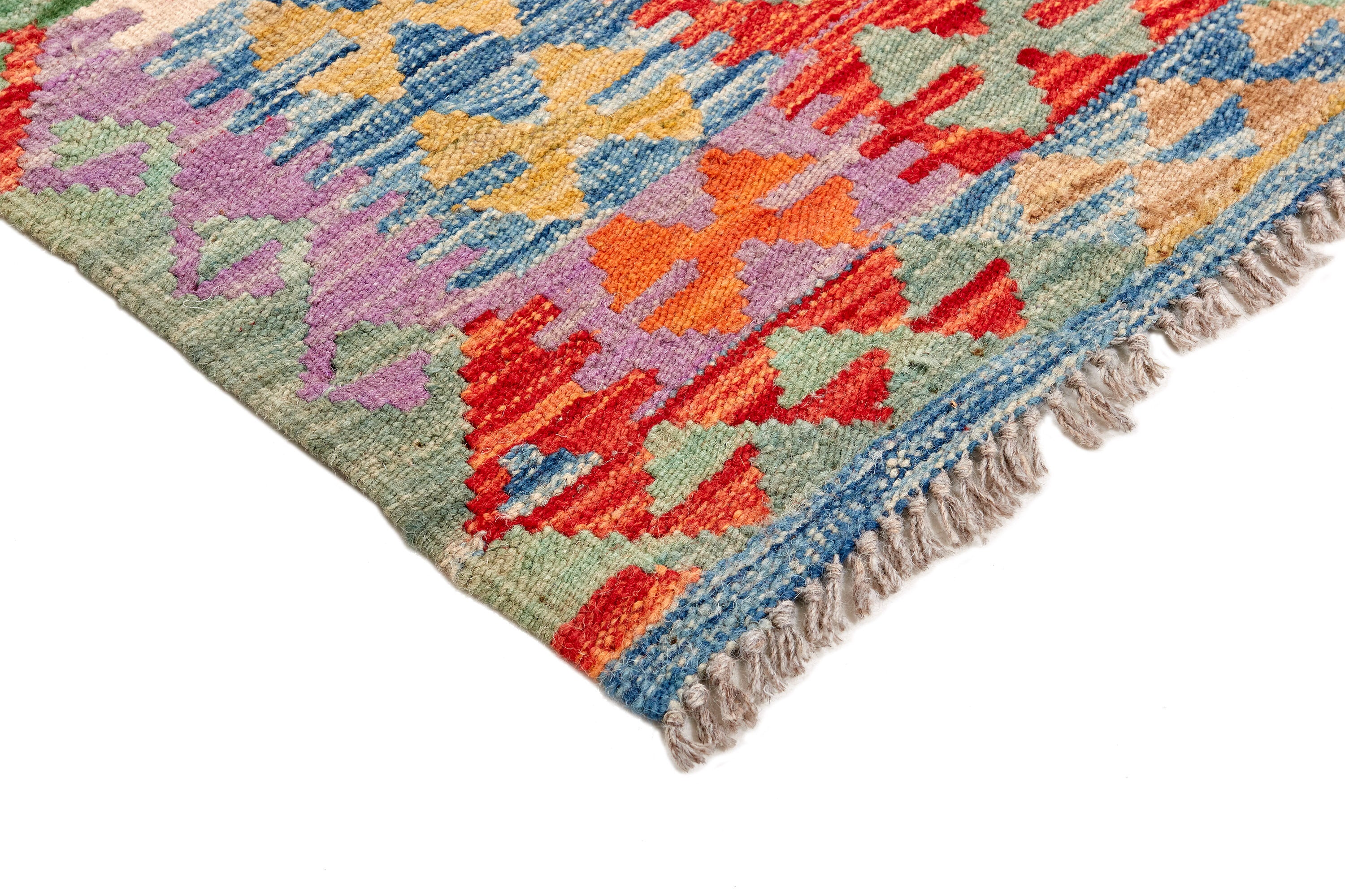 Authentic Persian Kilim flatweave rug with traditional multicolour pattern