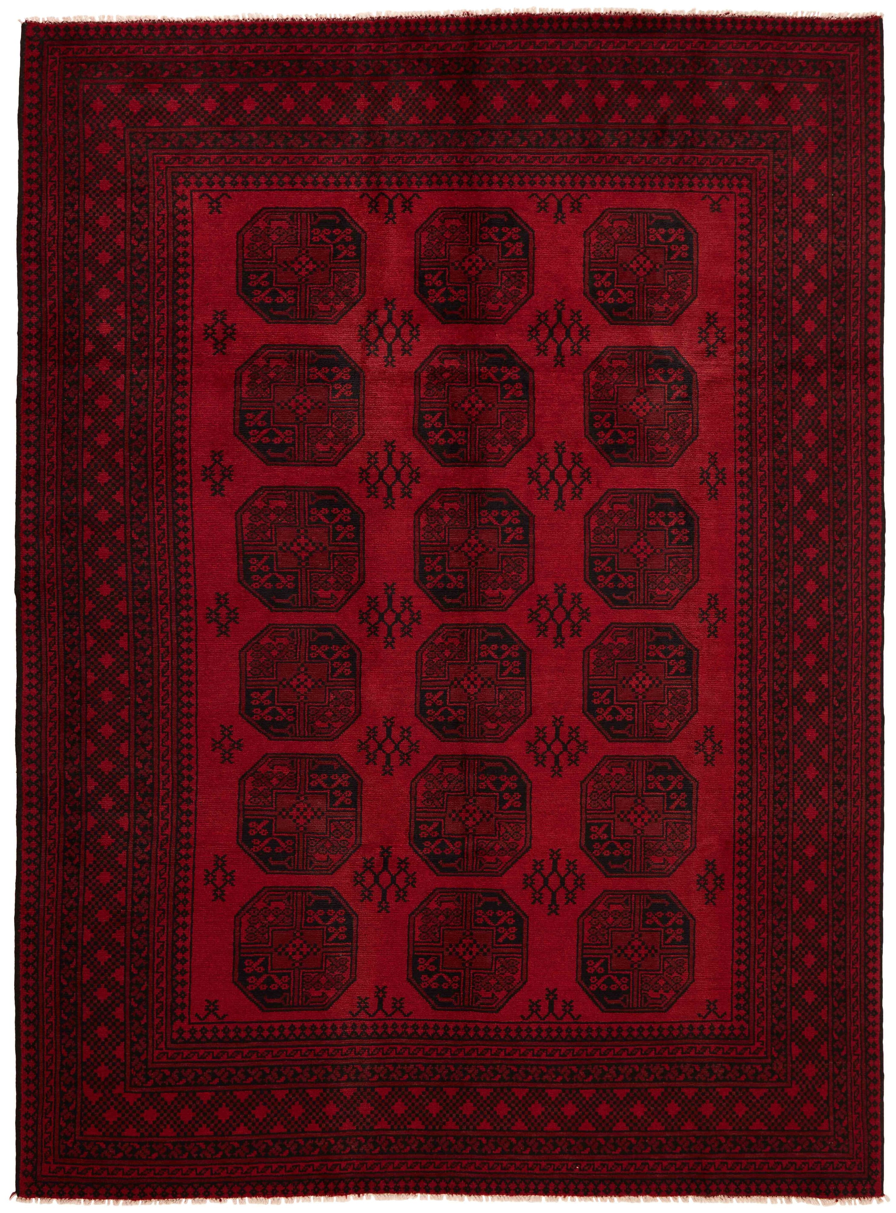 Red oriental rug with traditional Elephant's foot pattern