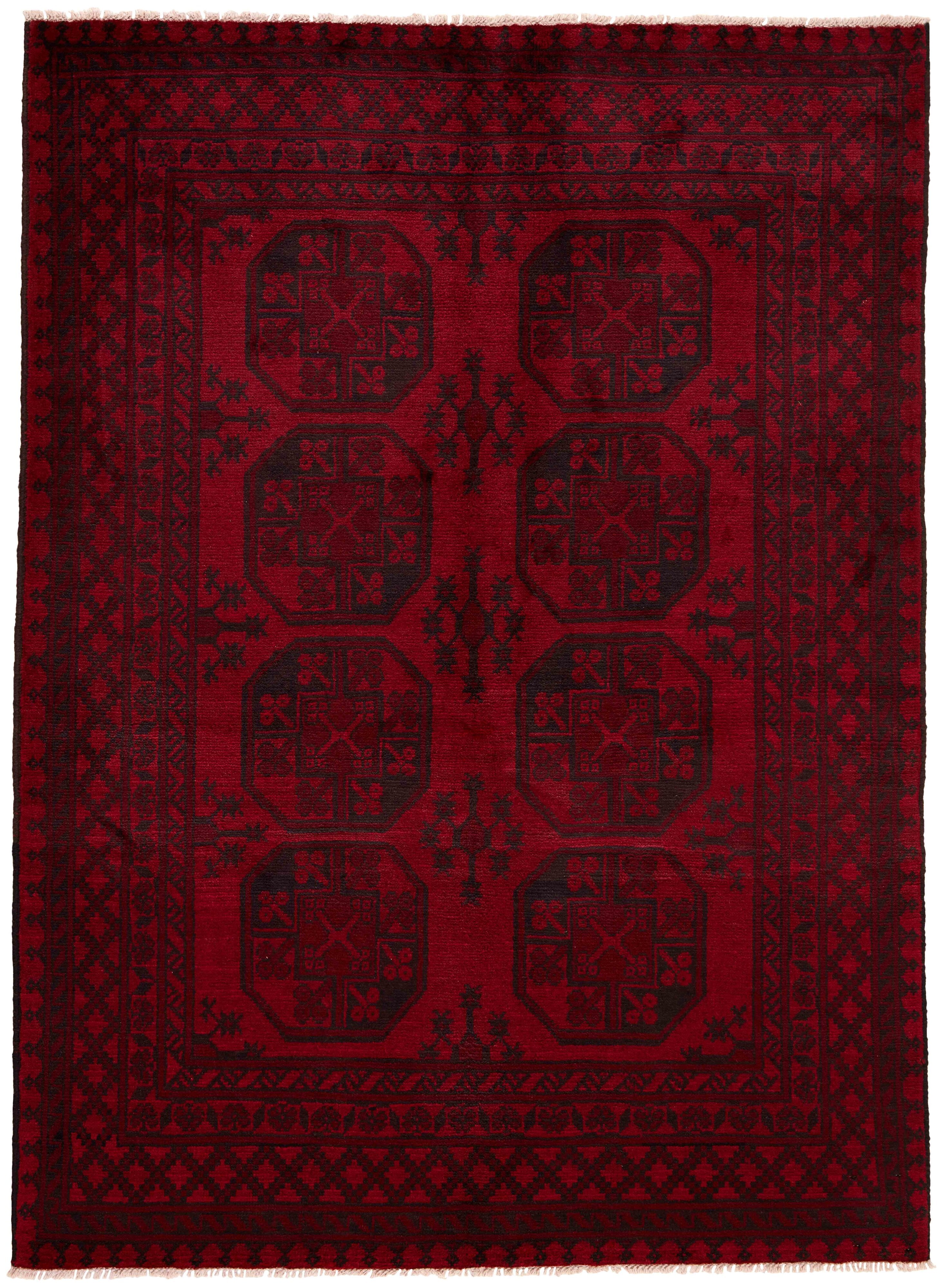 Red oriental rug with traditional Elephant's foot pattern