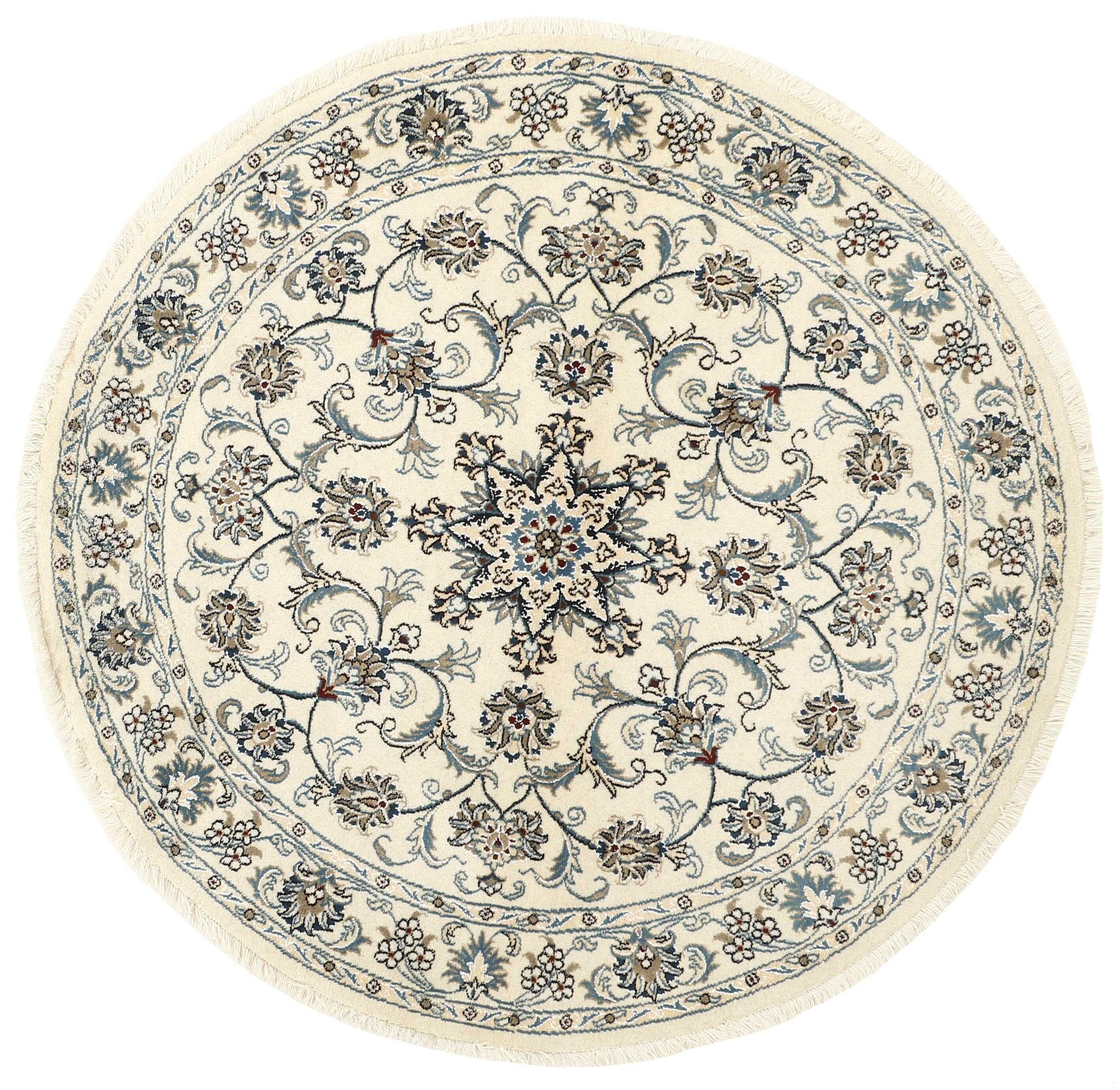 Authentic persian circle rug with a traditional floral design in beige