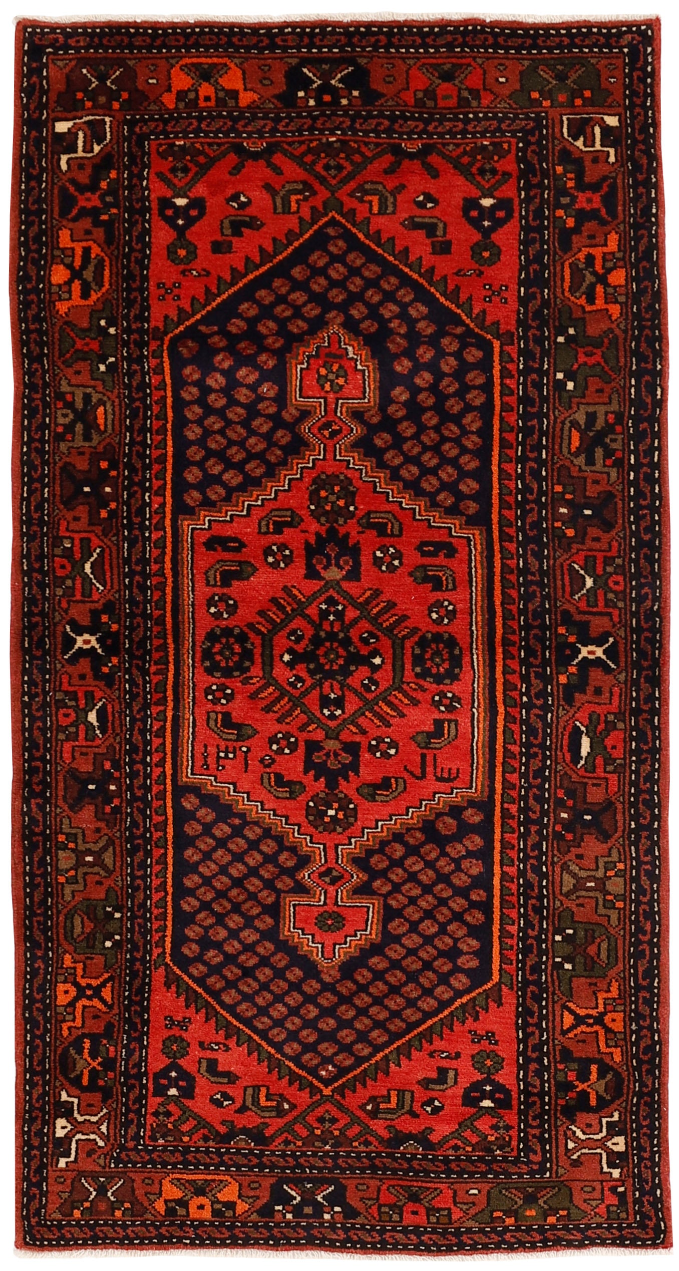 Authentic persian rug with stylised geometric design in red