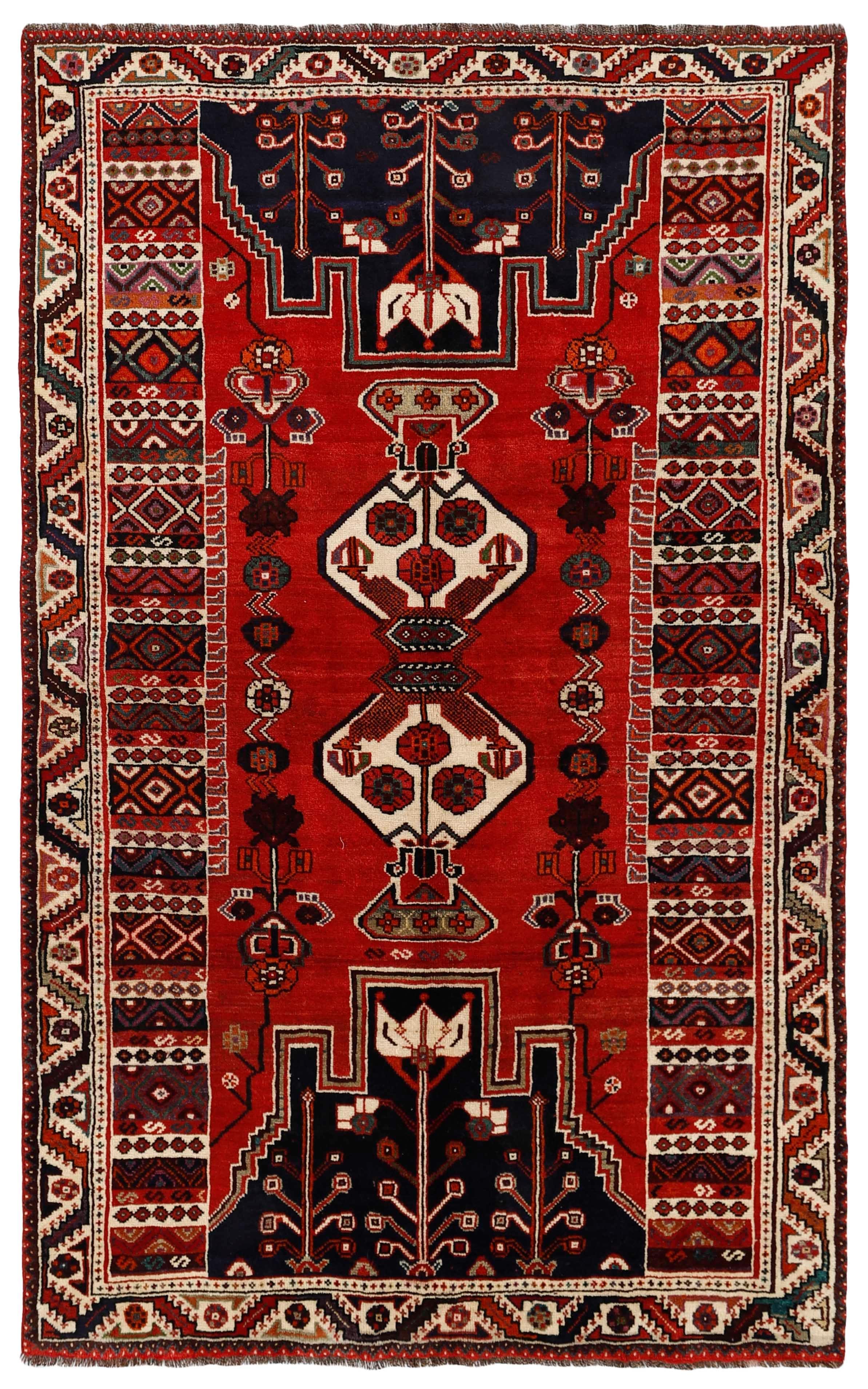 red and black persian rug with geometric design