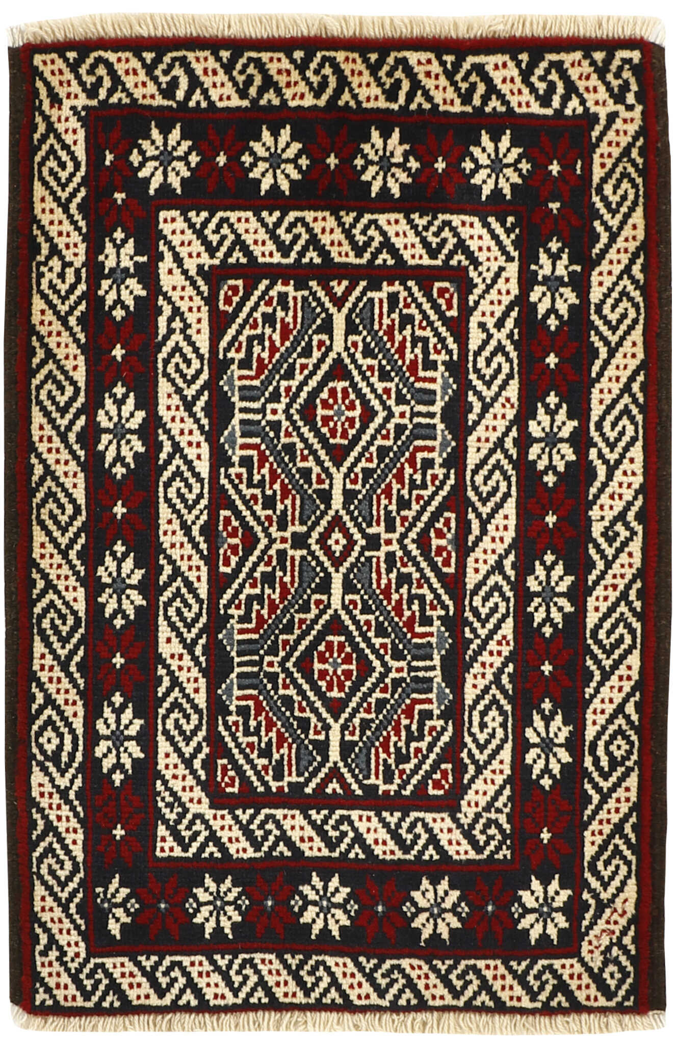 Red Persian wool rug with traditional design