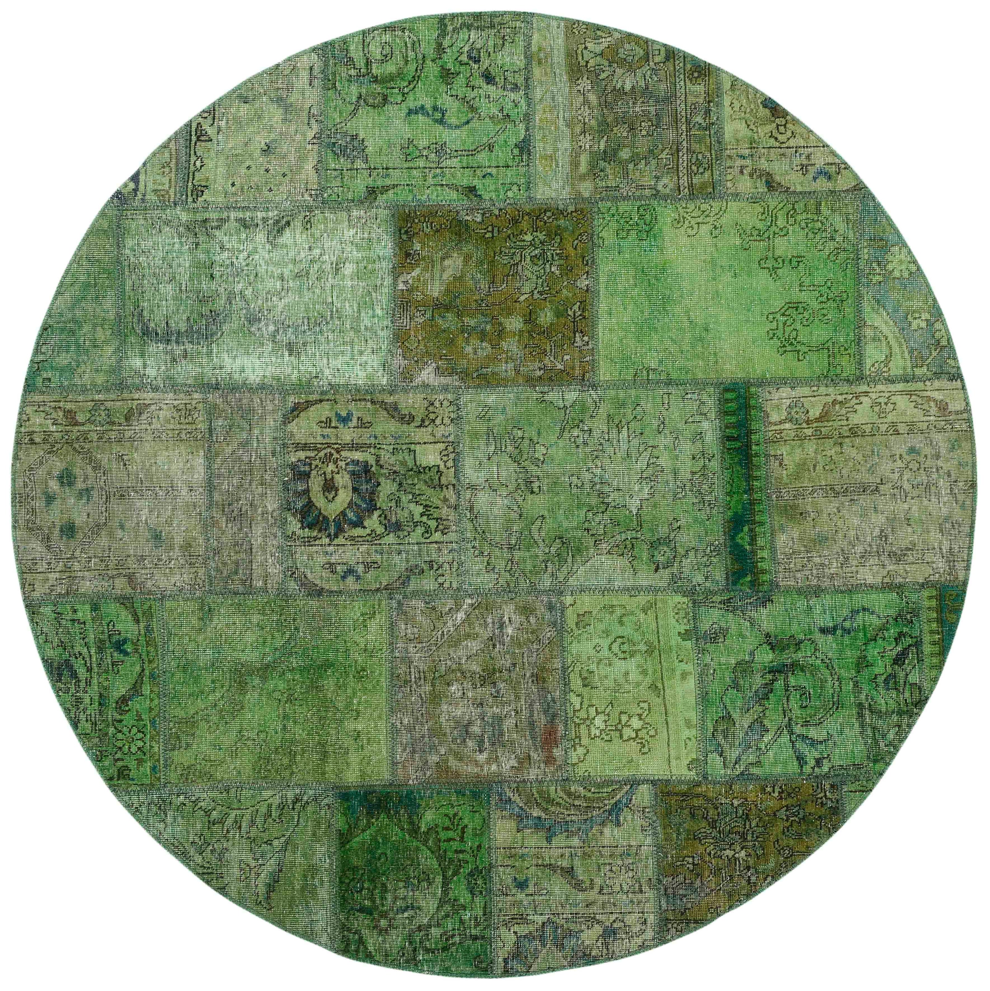 Authentic green patchwork persian circle rug