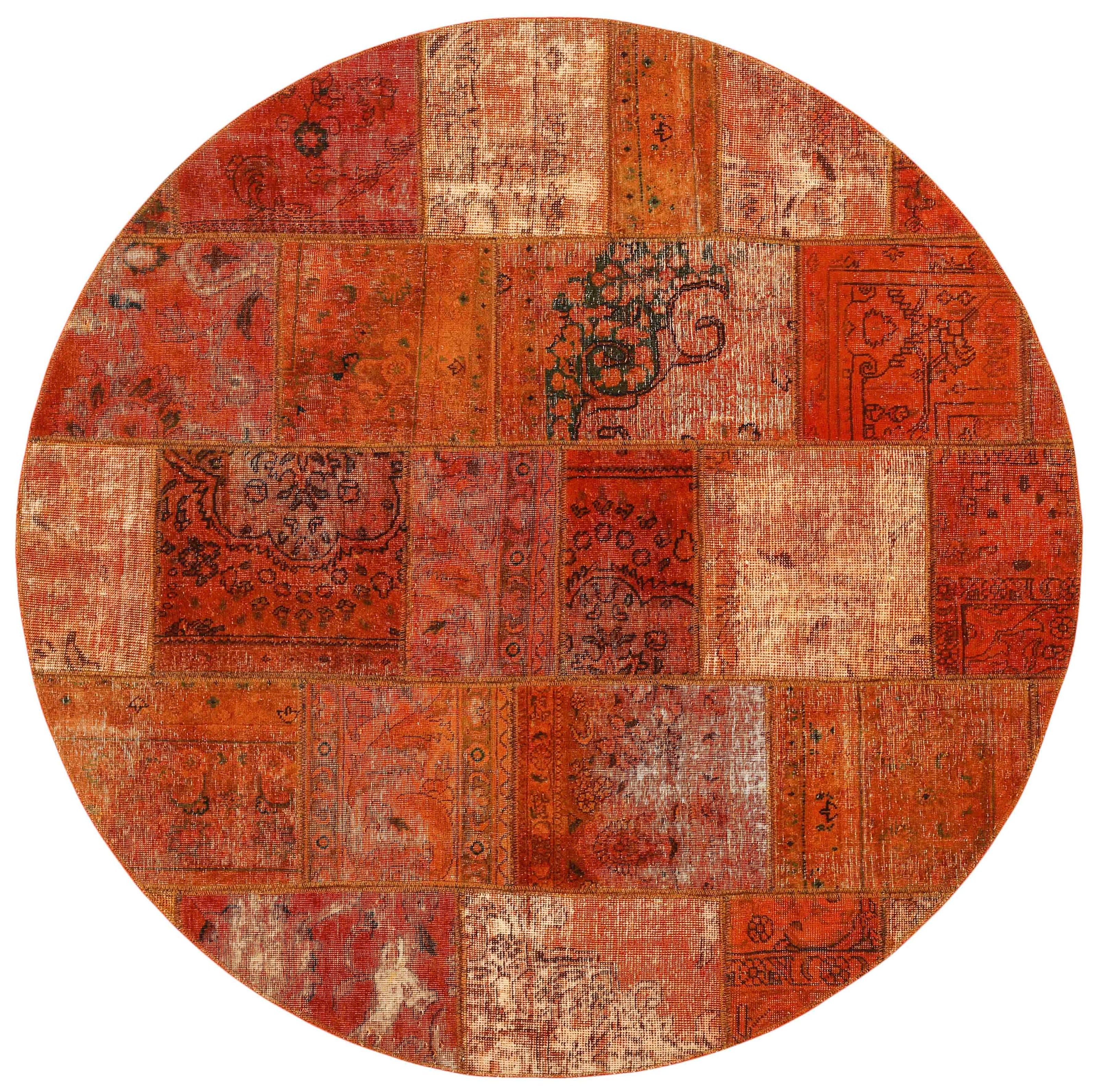 Authentic orange patchwork persian circle rug