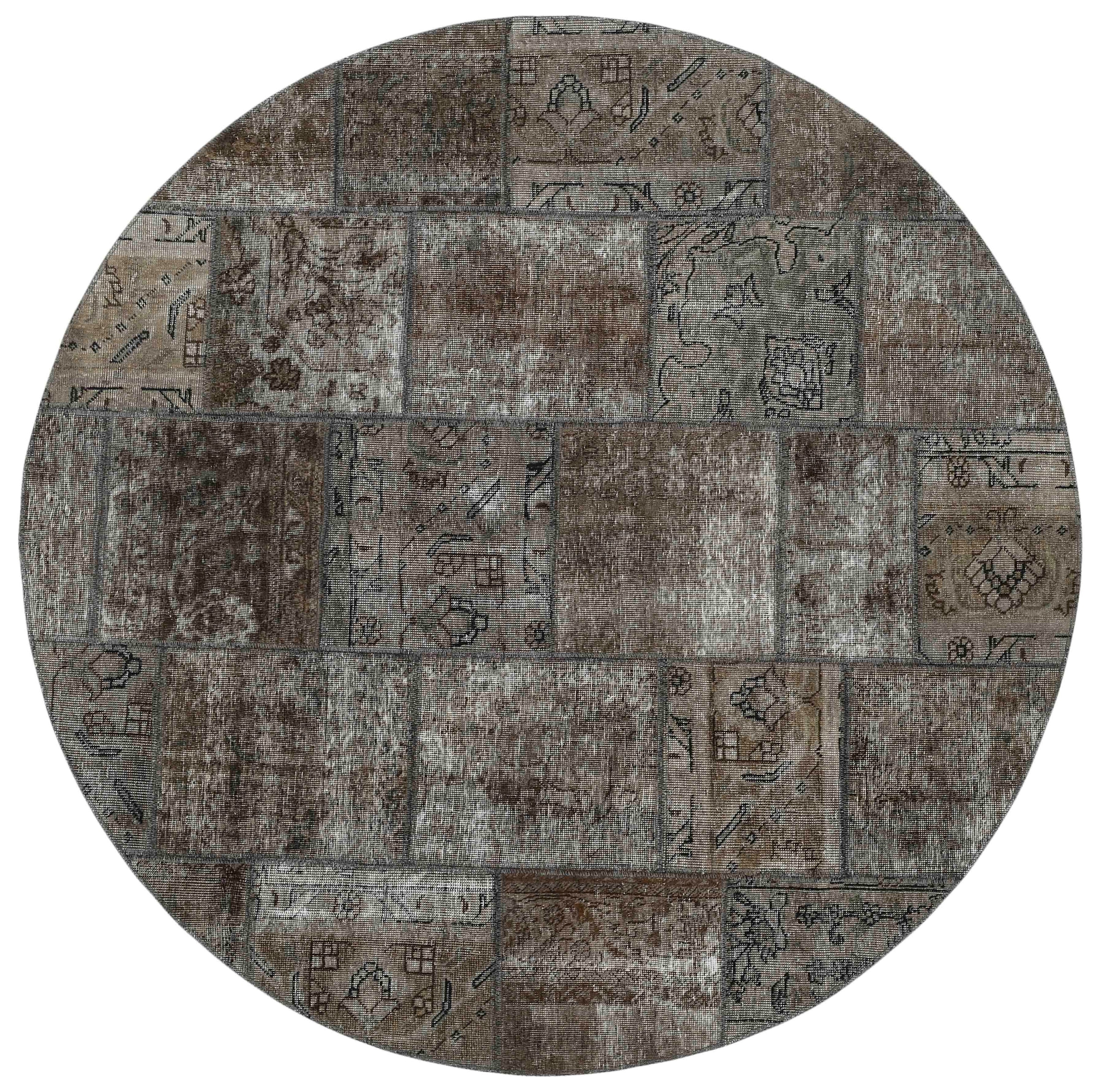 Authentic grey patchwork persian circle rug