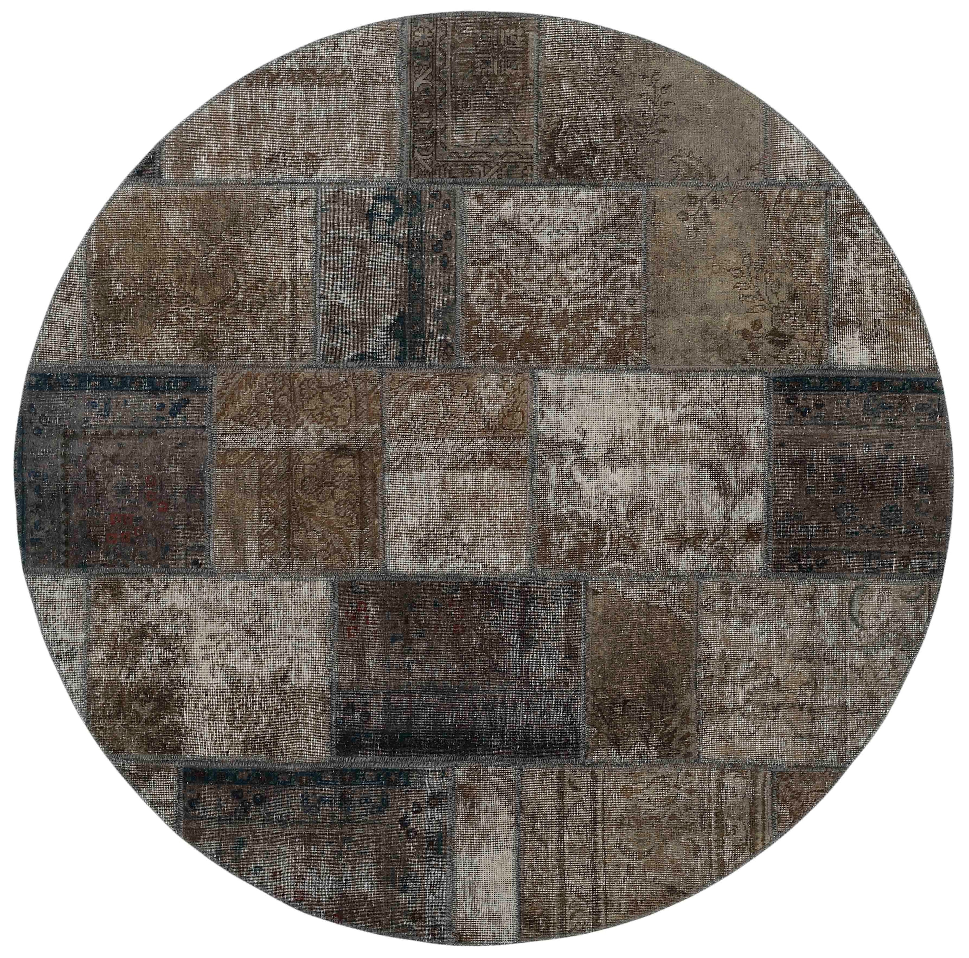 Authentic brown patchwork persian circle rug