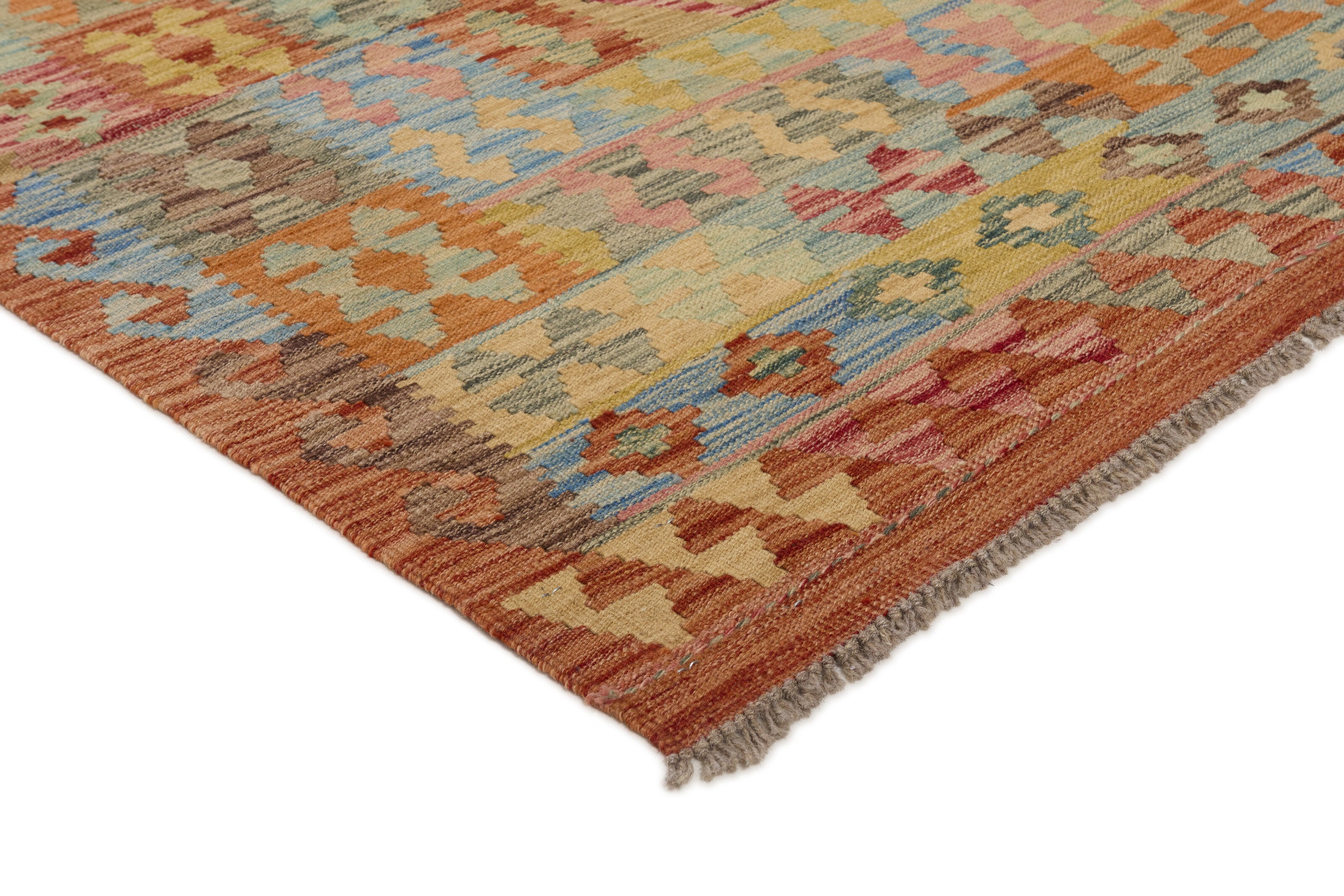 Authentic Persian Kilim flatweave rug with traditional multicolour pattern