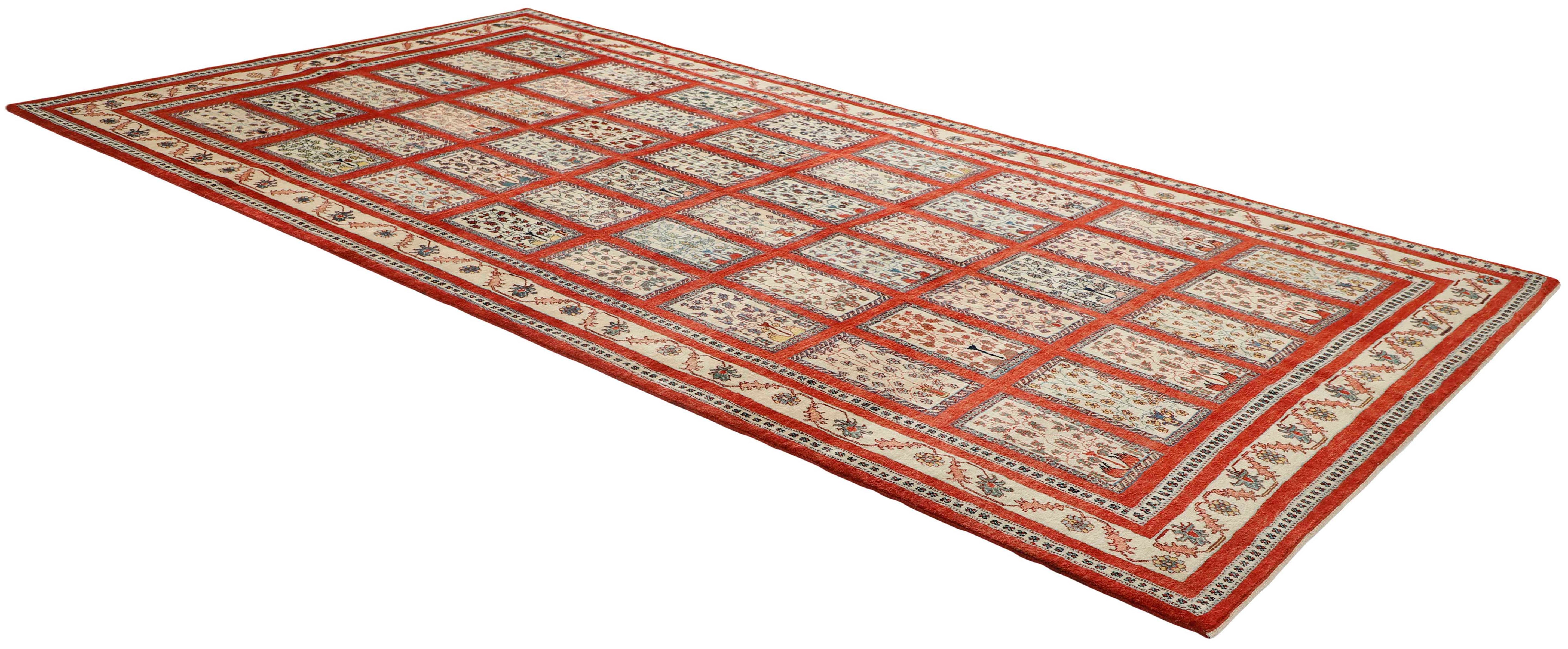 red Persian rug with tribal geometric design