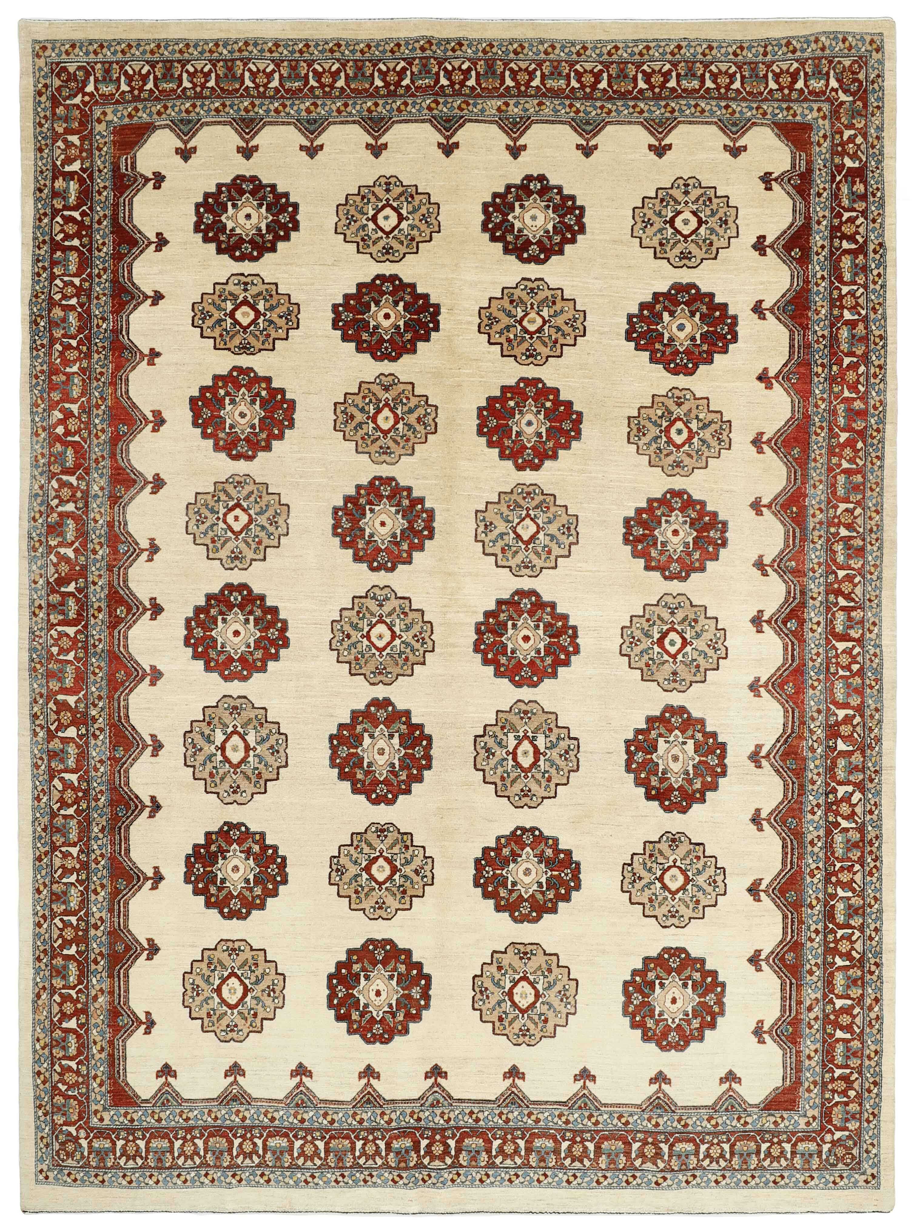 red Persian rug with tribal geometric design