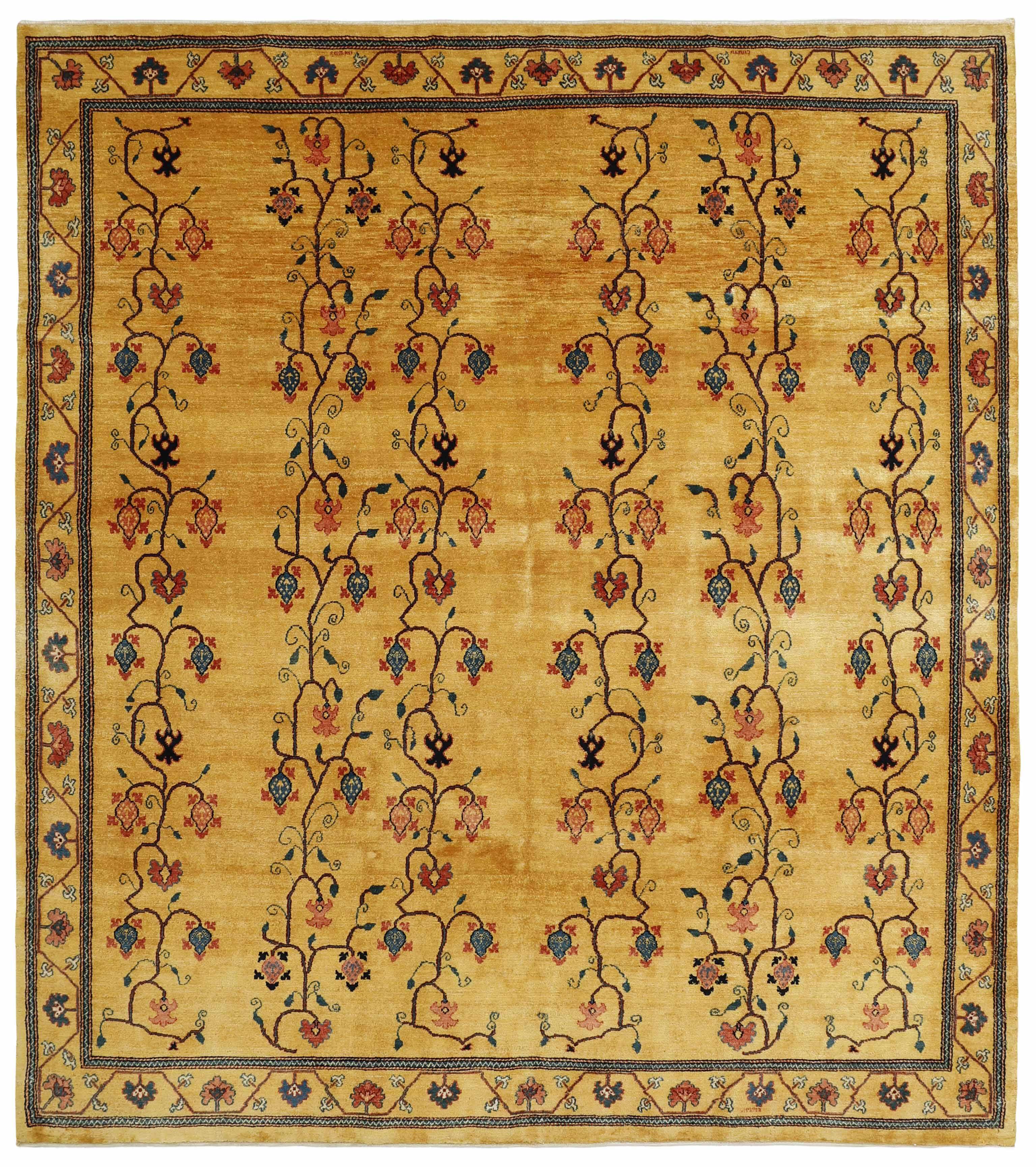 multicoloured square Persian rug with tribal geometric design