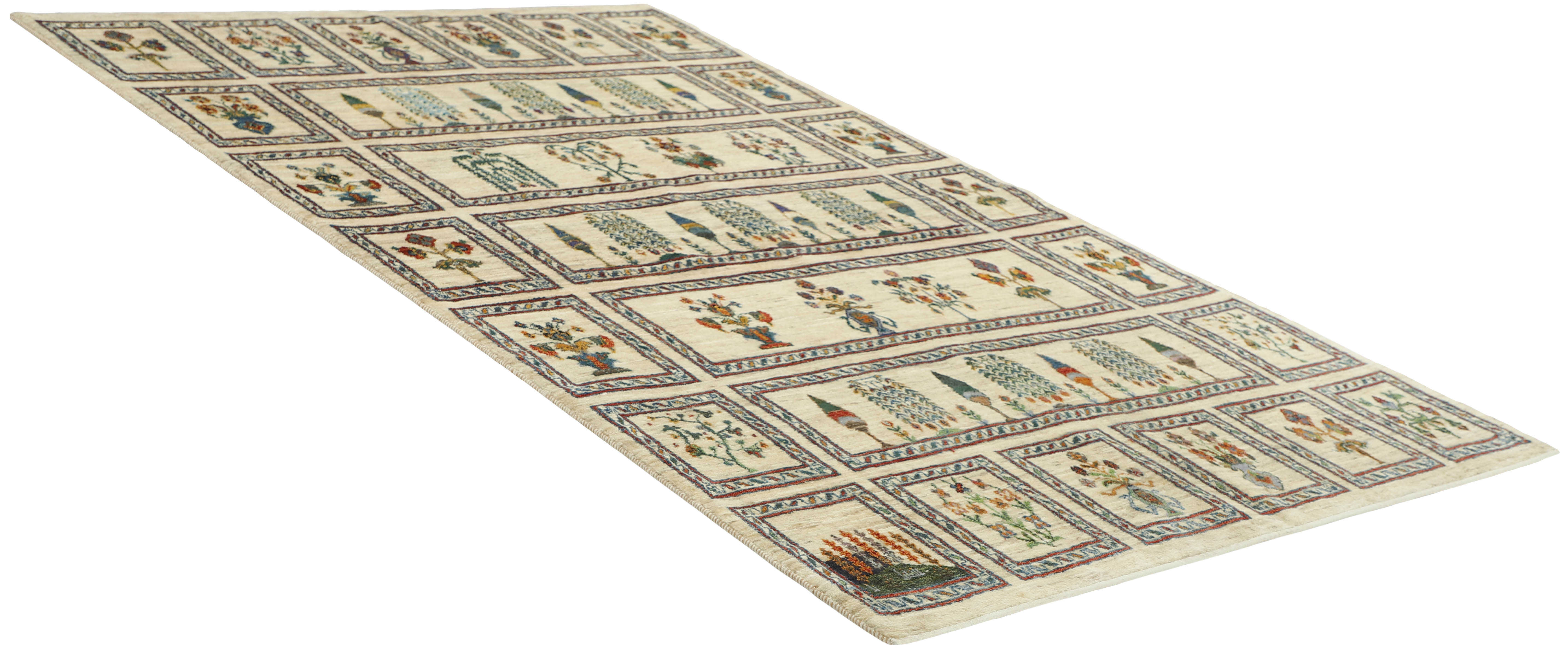 Beige Persian rug with tribal geometric design