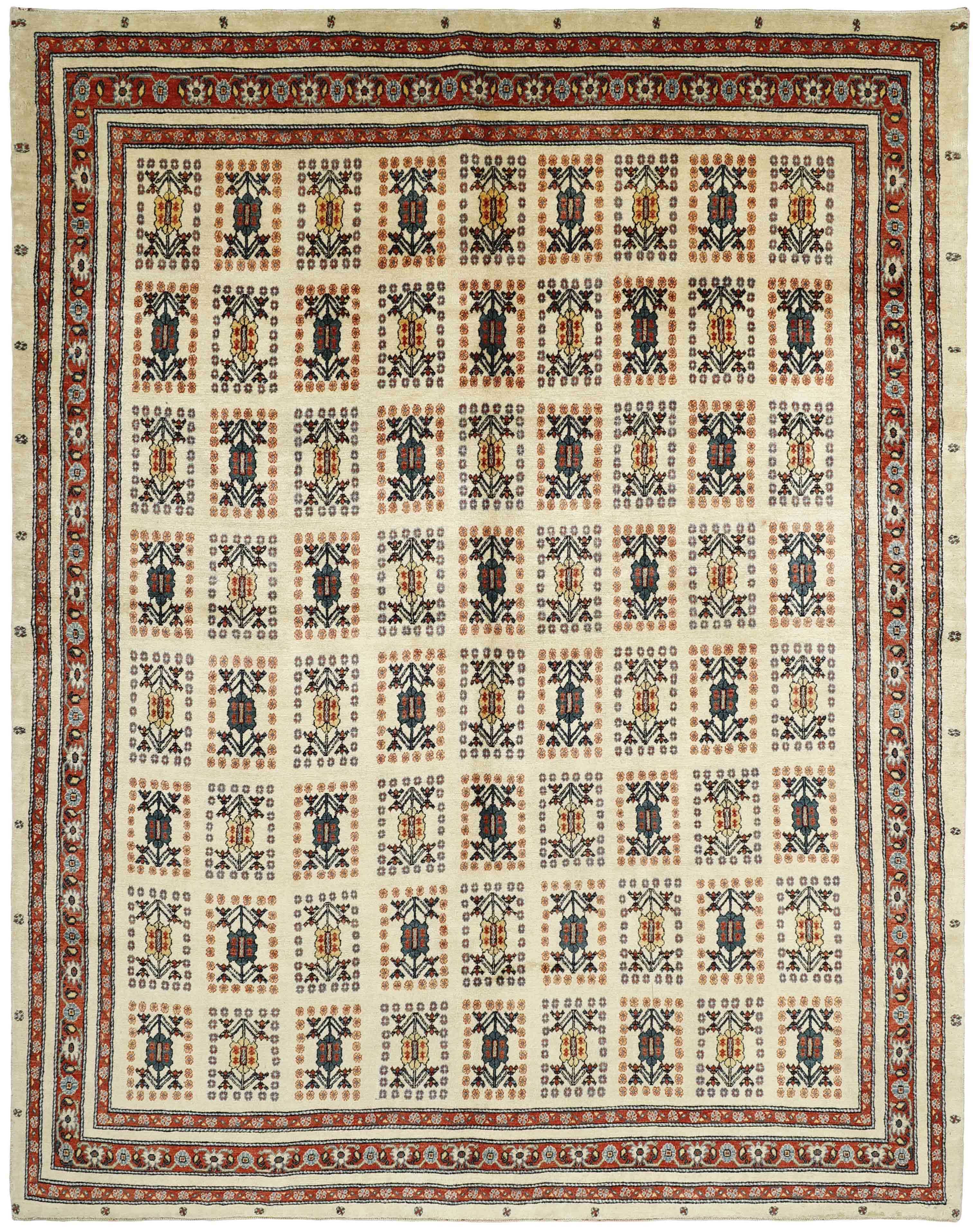 Beige Persian rug with tribal geometric design