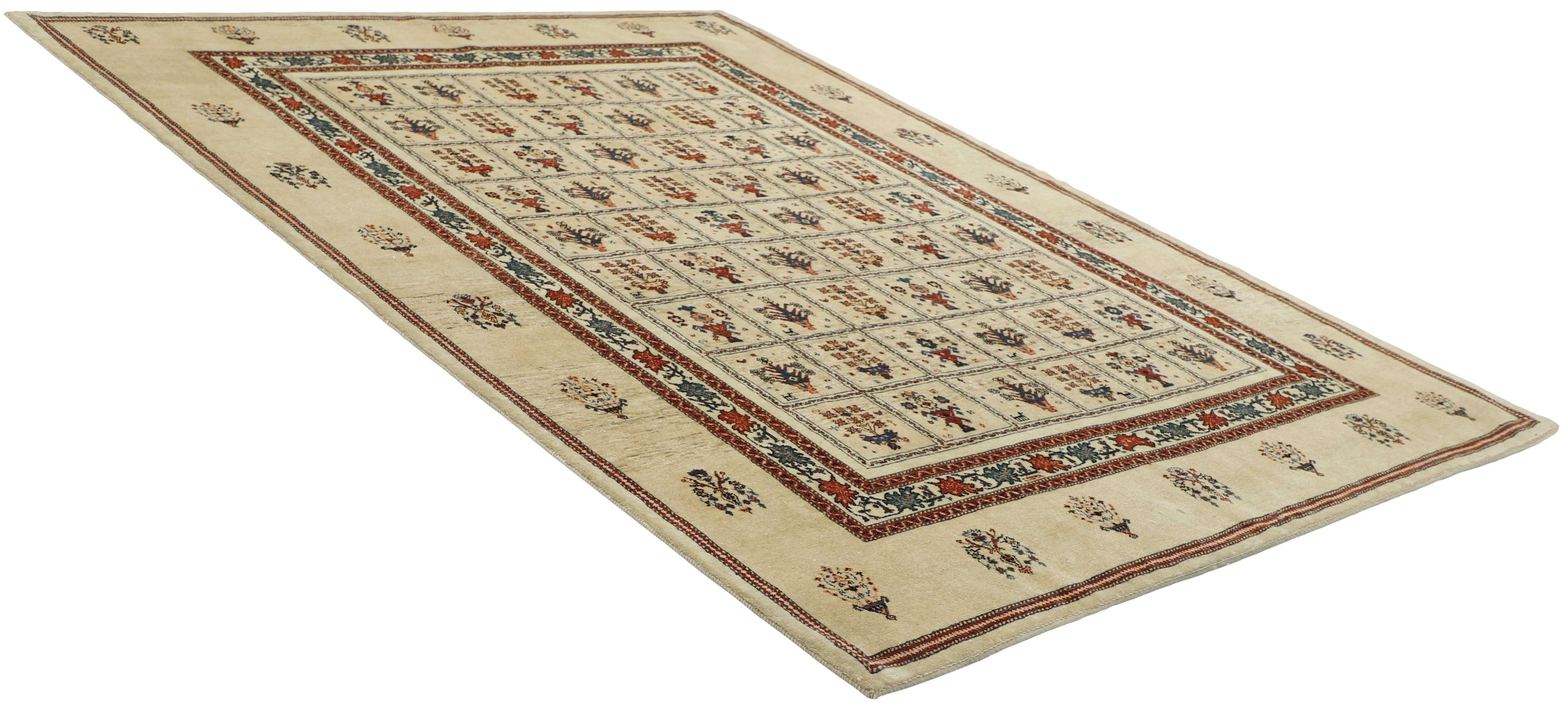 Beige Persian rug with tribal geometric design