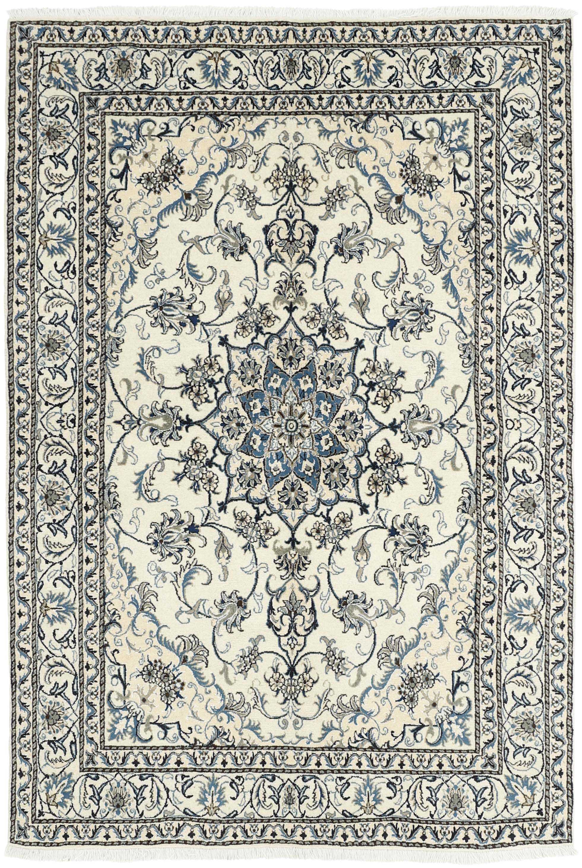 Authentic persian rug with a traditional floral design in beige and blue