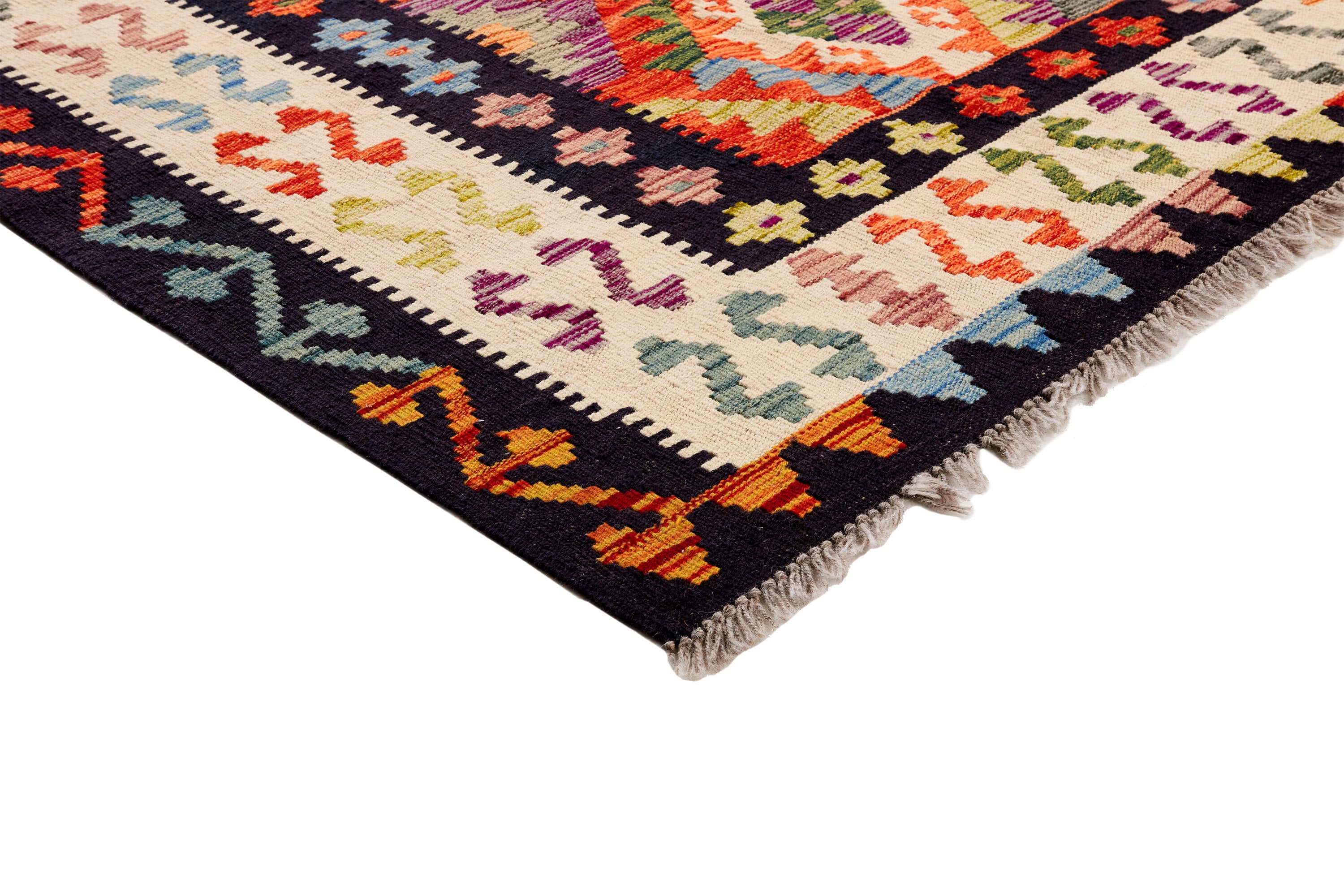 Authentic Persian Kilim flatweave rug with traditional multicolour pattern