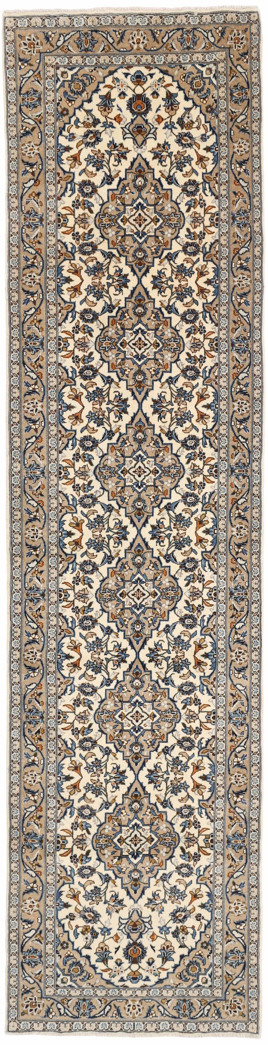 Authentic persian rug with traditional floral design in cream and blue