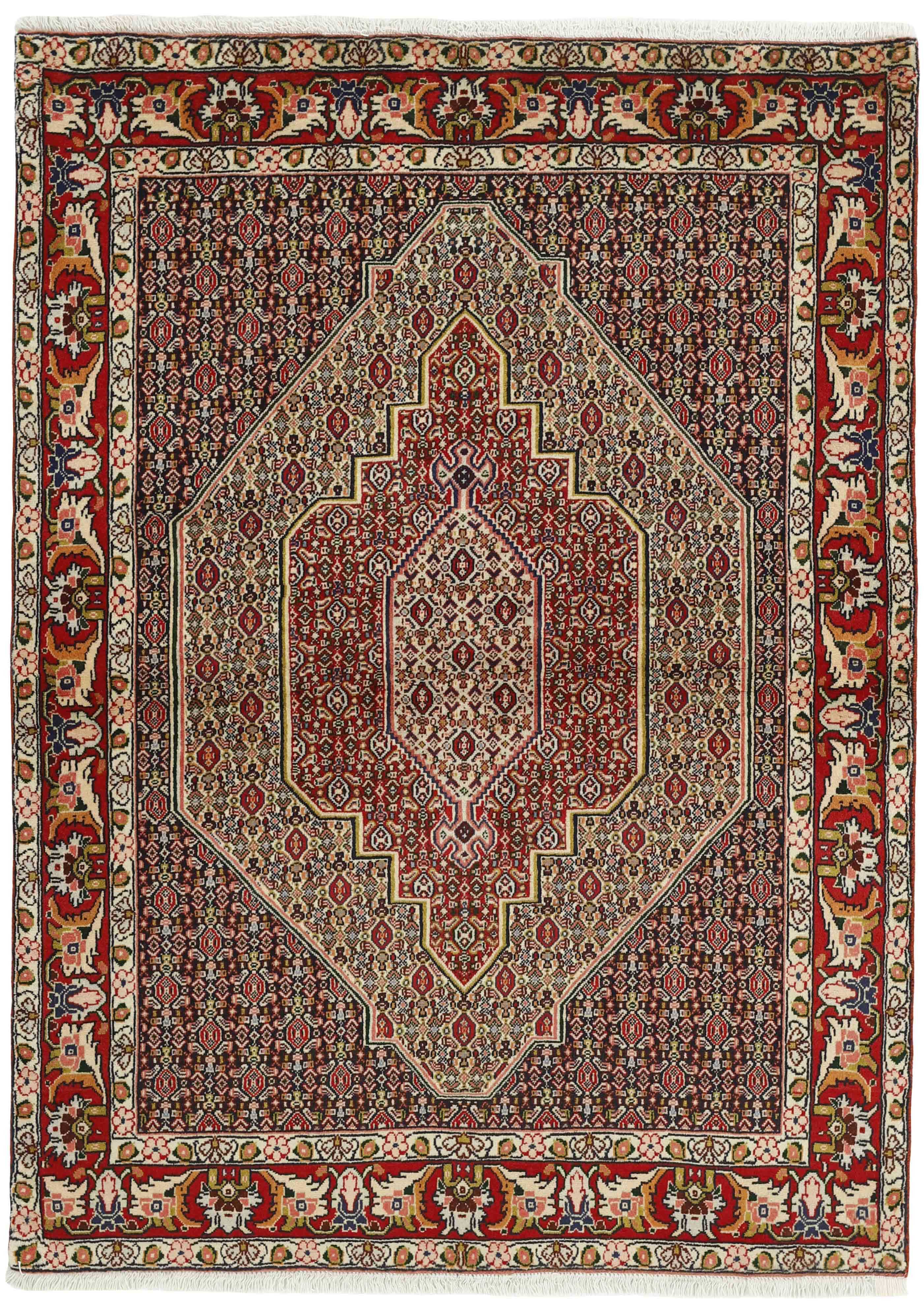 authentic persian rug with a traditional geometric design in multicolour