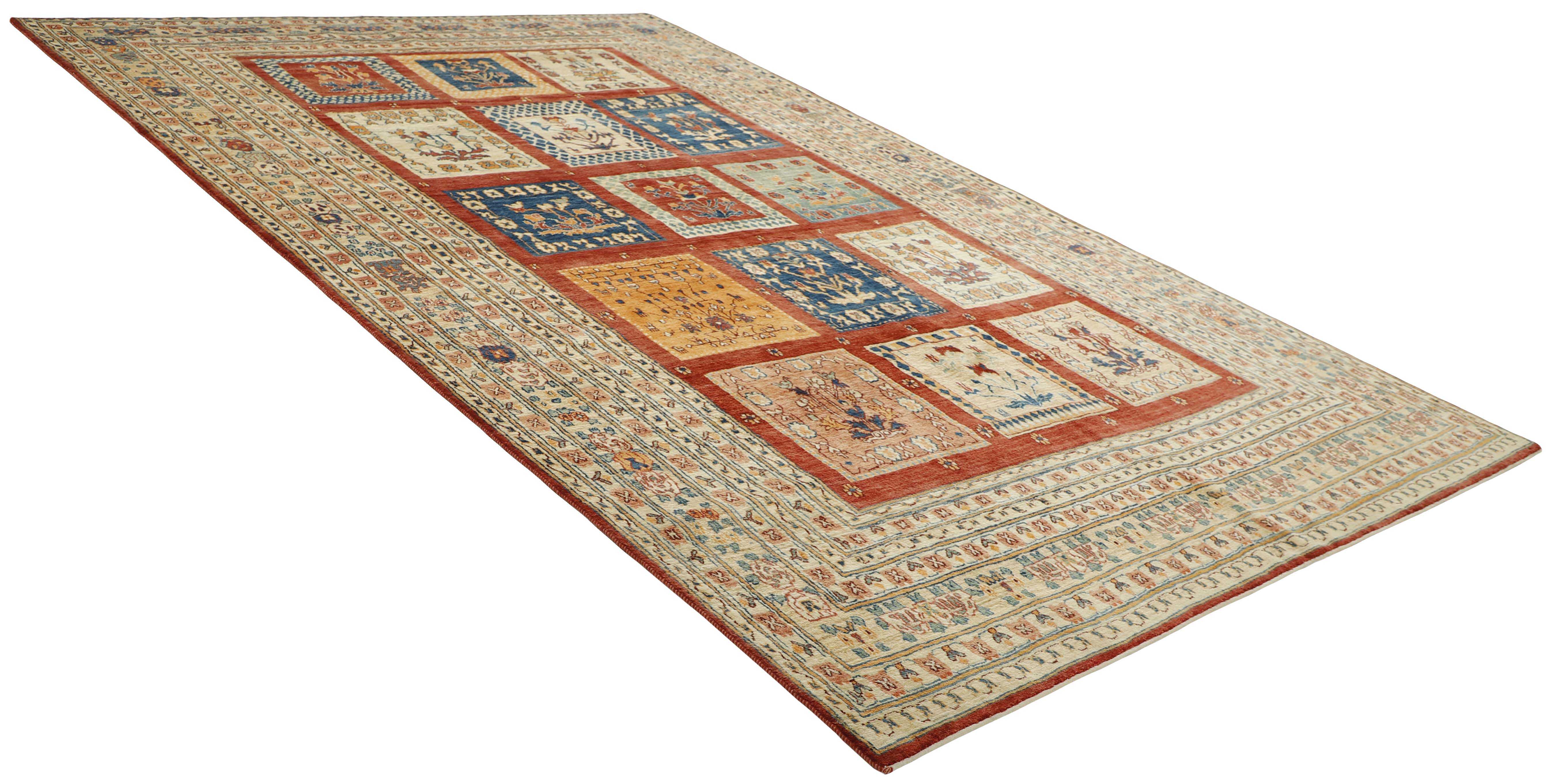 Authentic persian rug with a traditional tribal design in multicolour