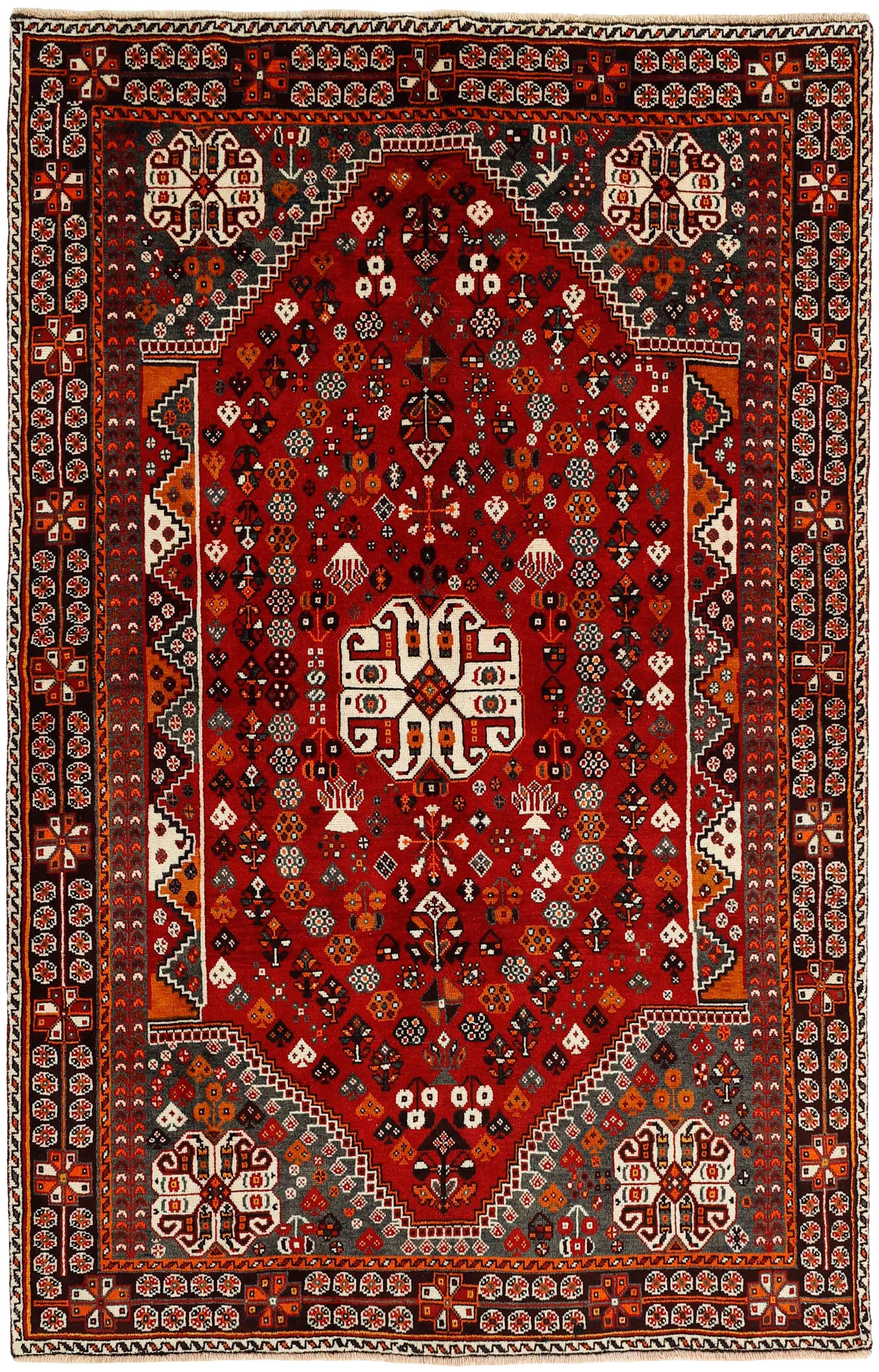 red and black persian rug with geometric design