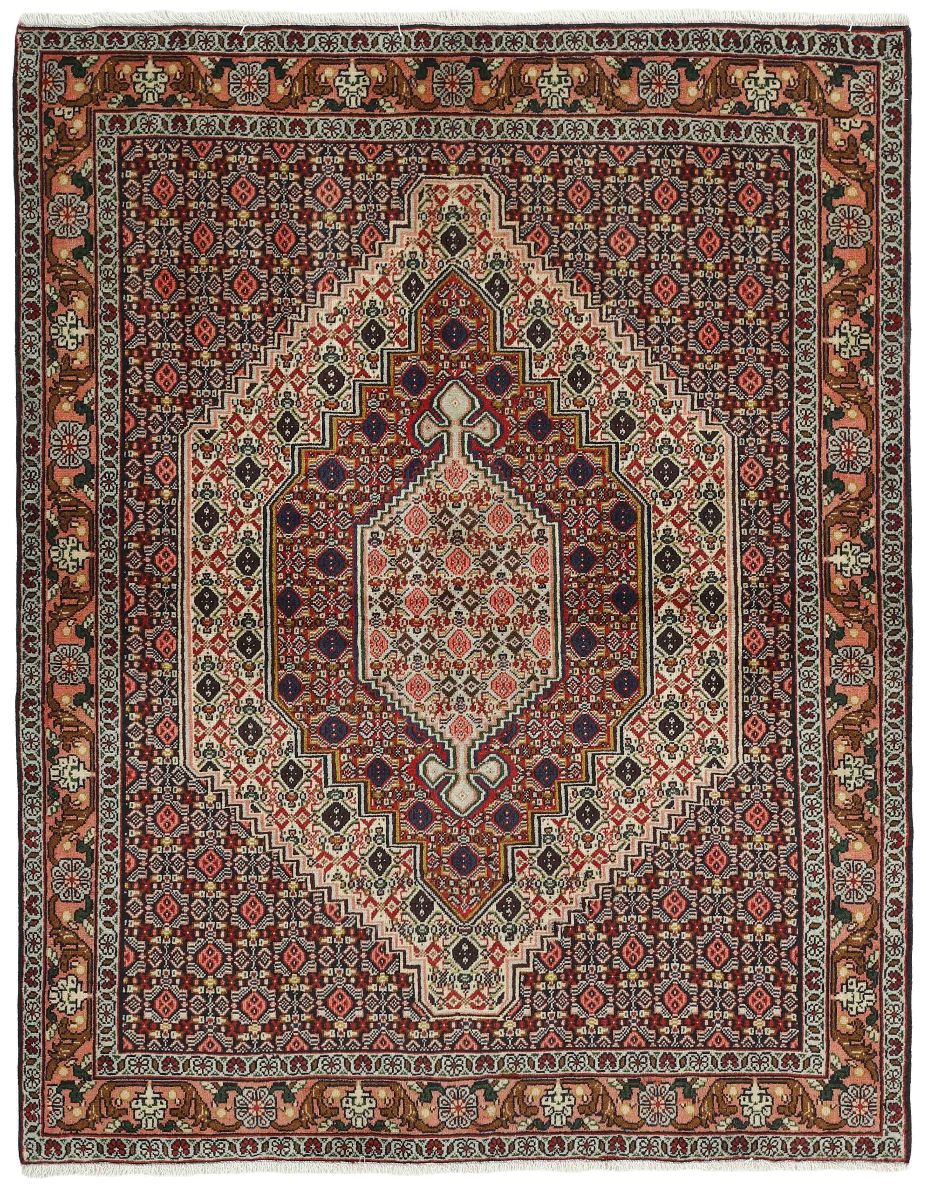 authentic persian rug with a traditional geometric design in red