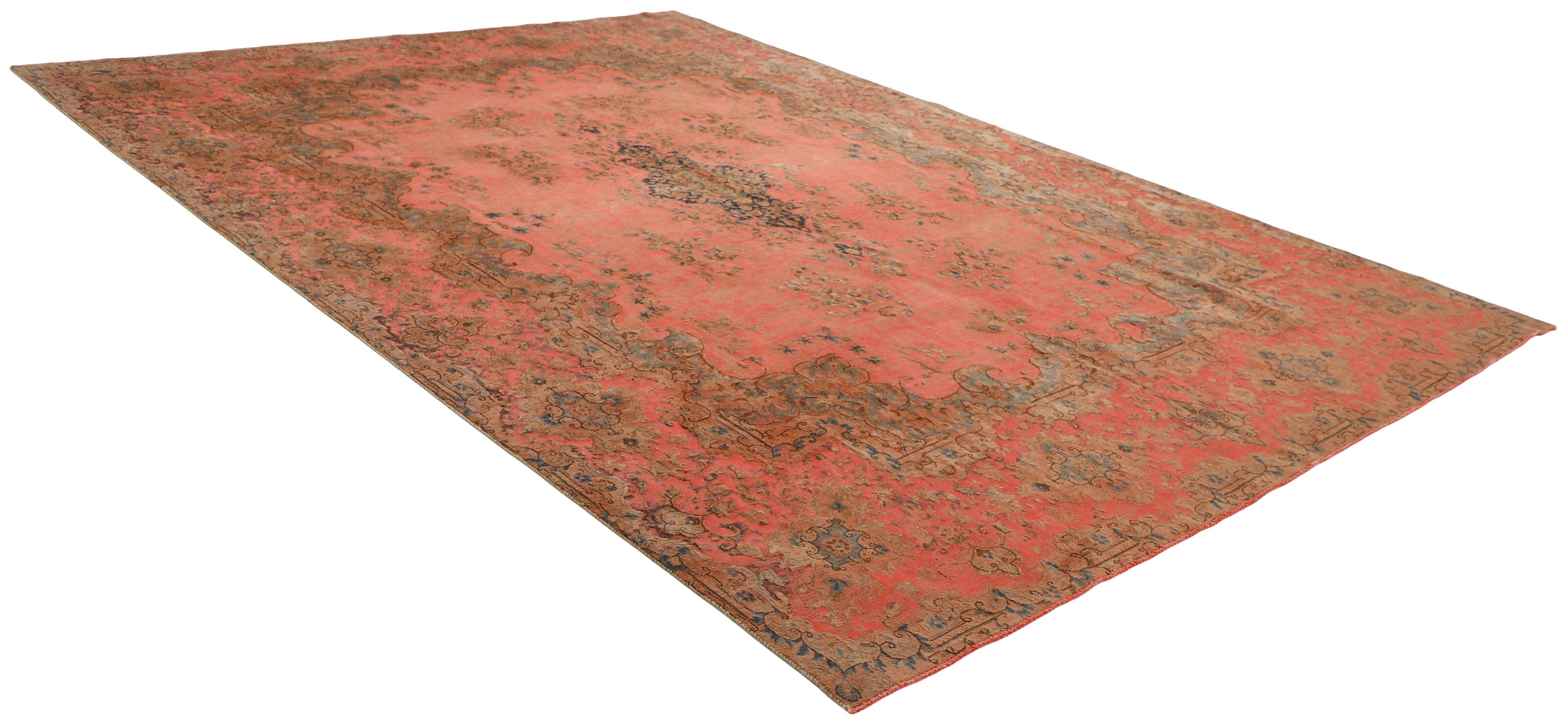 Red distressed bordered vintage Persian-style rug