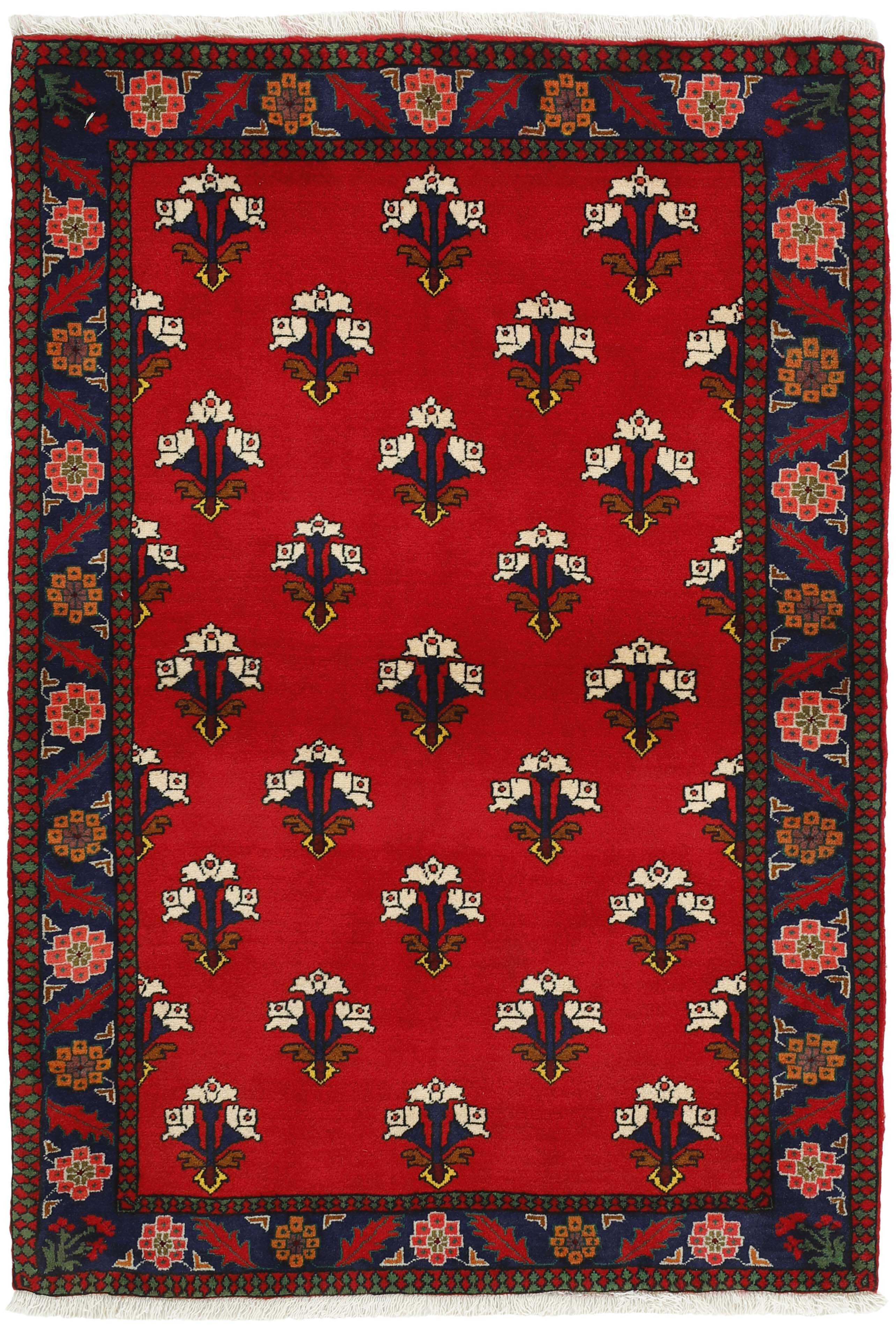 Authentic persian rug with traditional tribal geometric design in red 