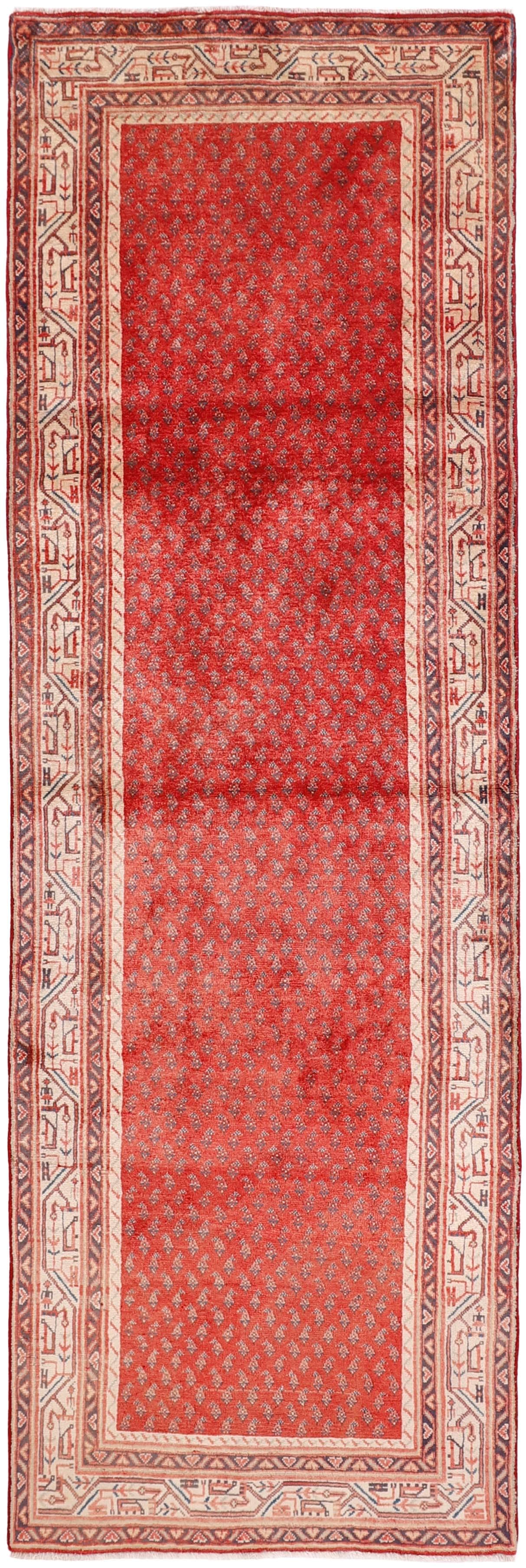 authentic persian rug with all-over traditional design in red, beige and blue