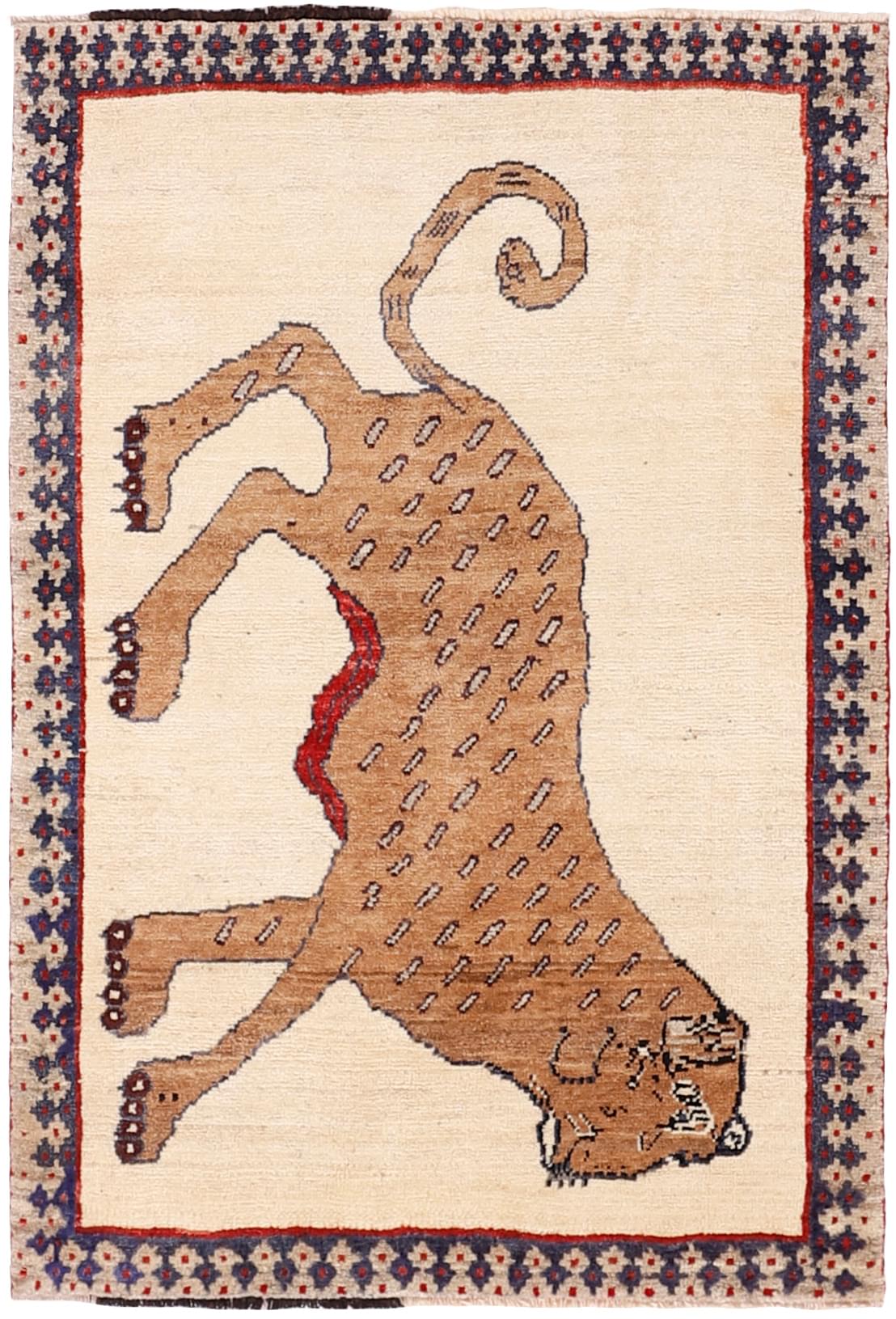 beige persian rug with figural design