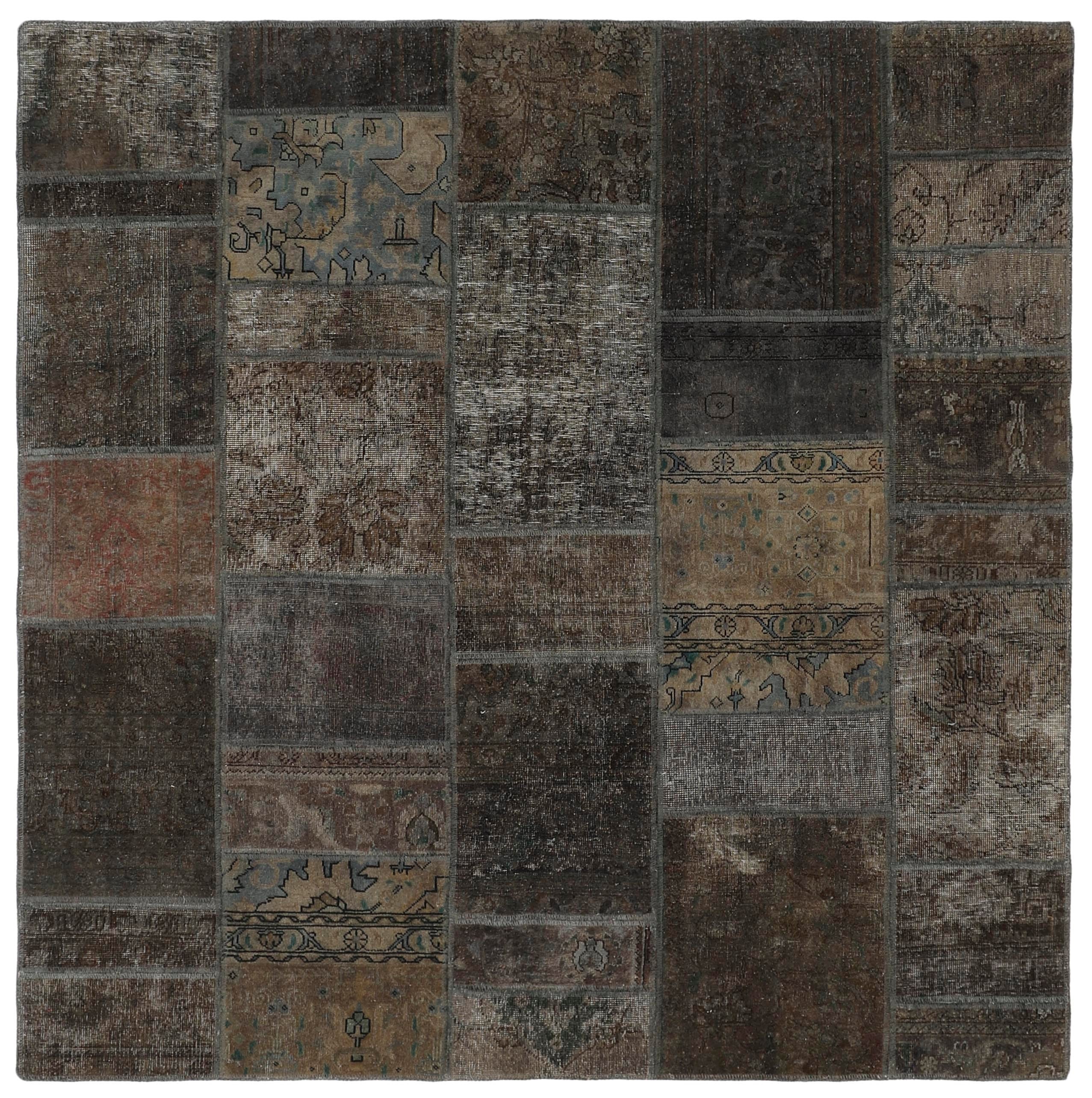 Authentic Persian black patchwork square rug