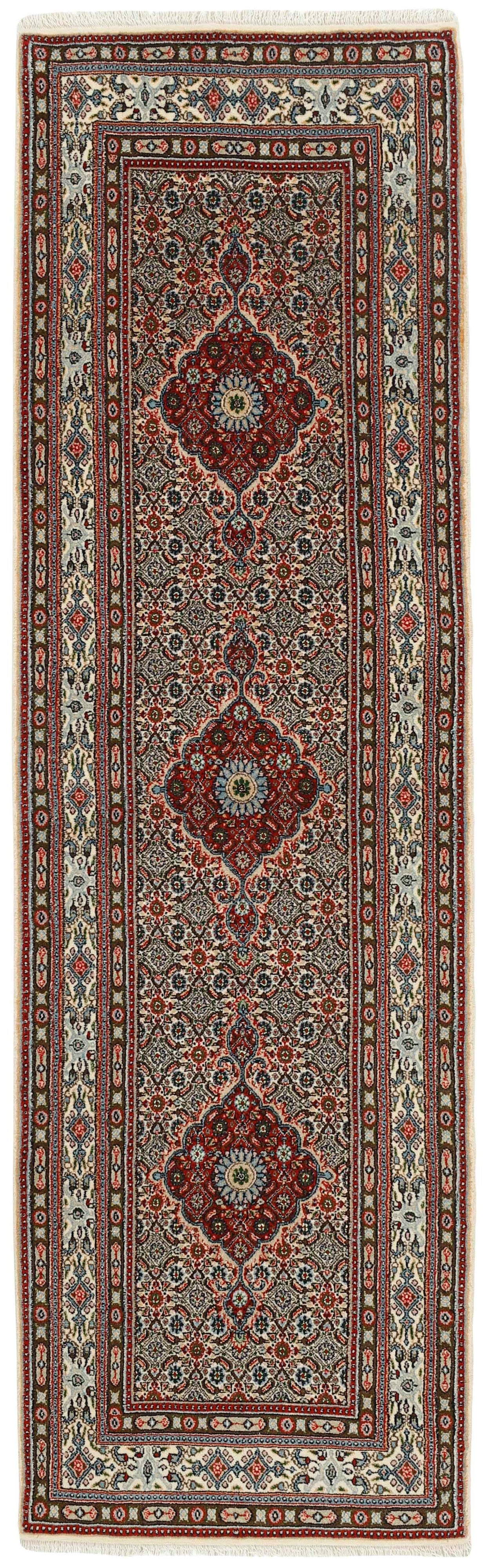authentic persian runner with traditional floral pattern in red, pink, blue, green, beige, brown and black
