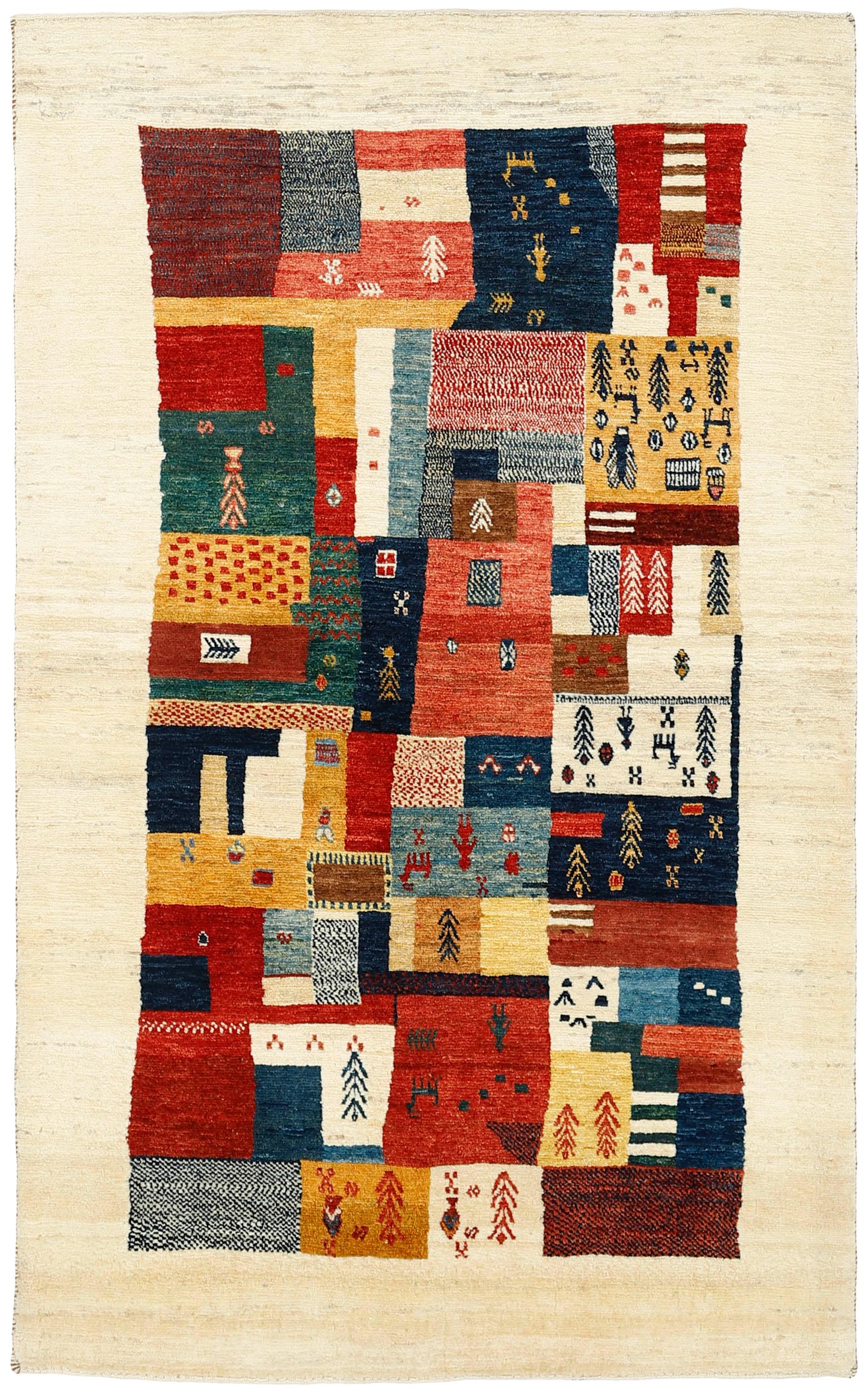 Multicoloured Persian rug with tribal geometric design