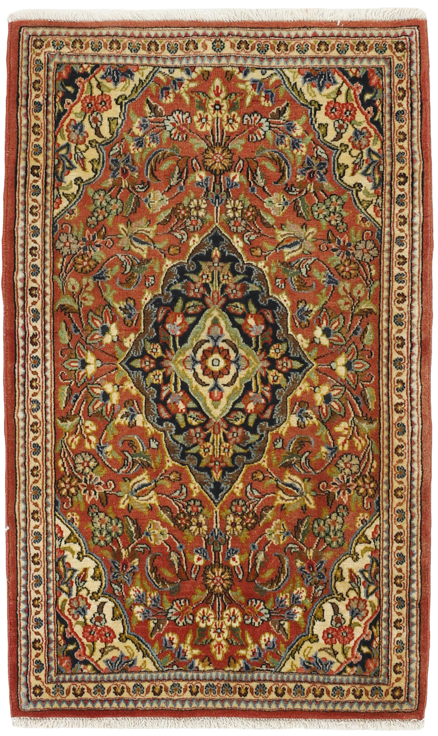 Authentic persian rug with a traditional floral design in red and beige