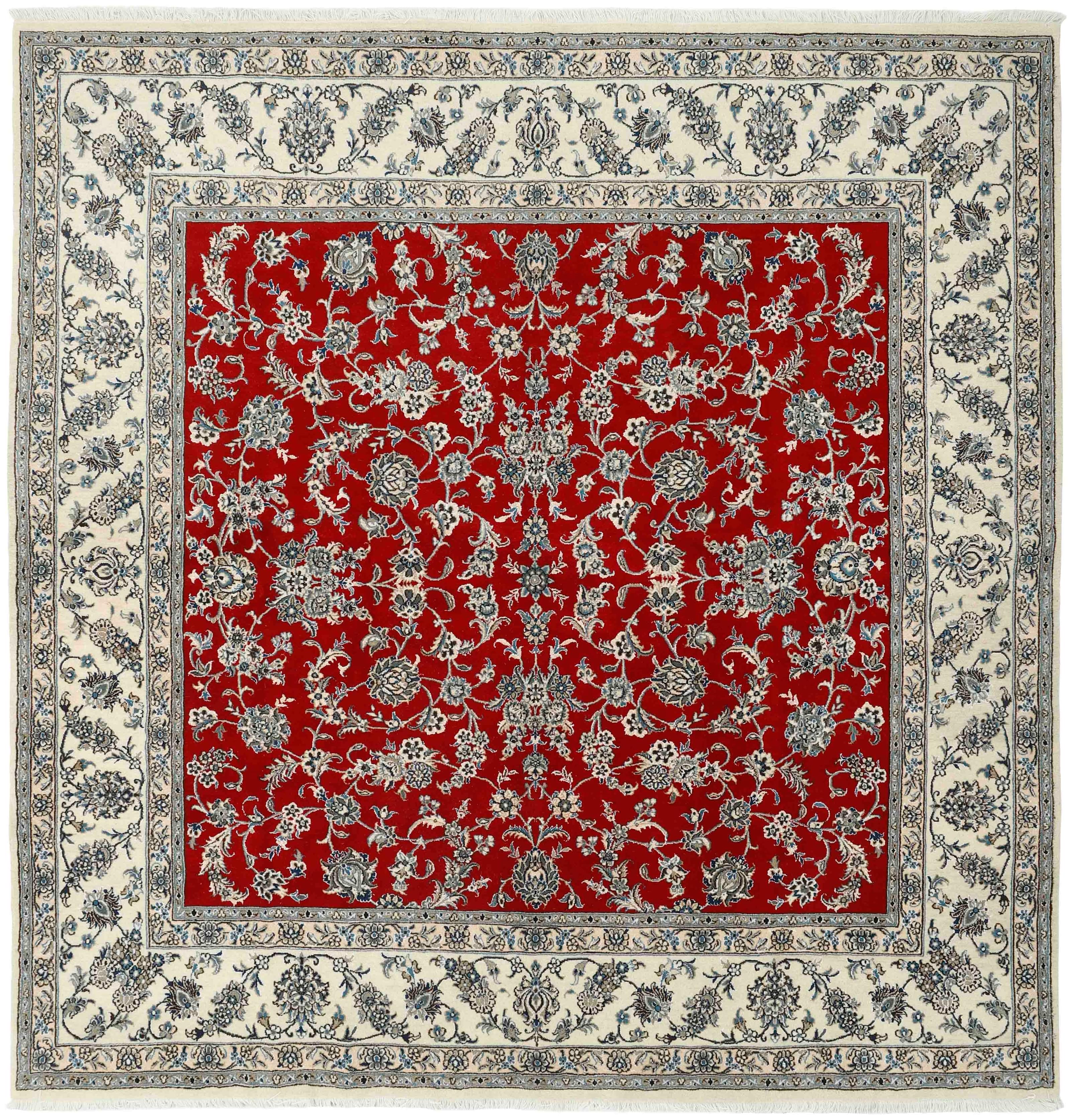 Authentic persian rug with a traditional floral design in red and cream